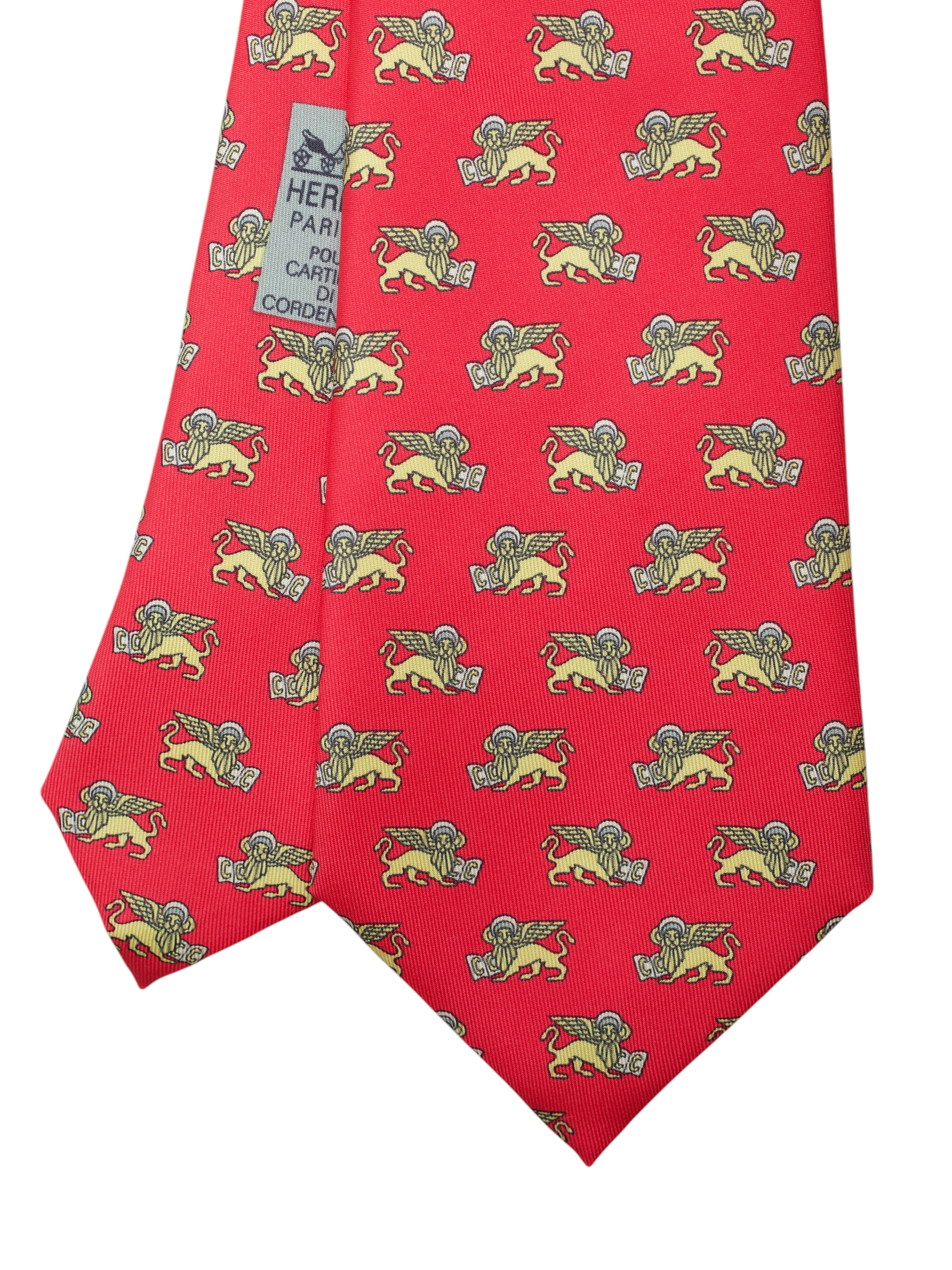 Hermès Red & Yellow "Lion of Saint Mark" Pattern Tie