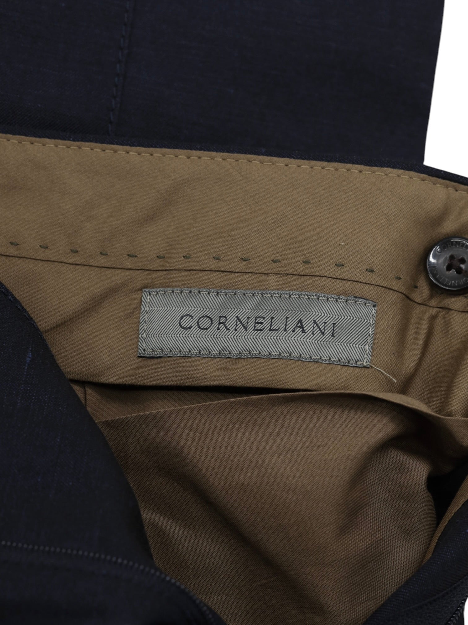Corneliani Navy Wool & Linen Slim-Fit Trousers