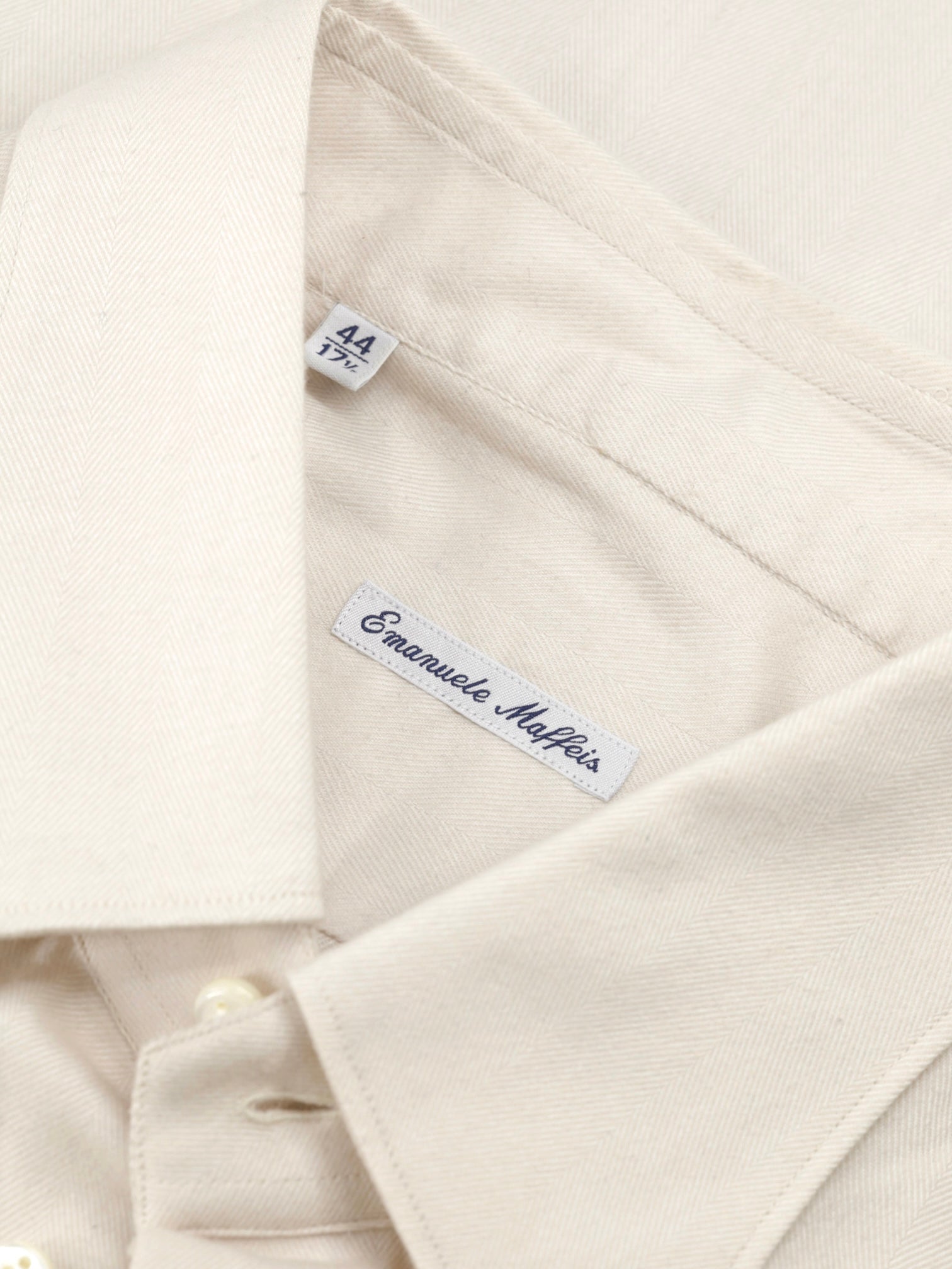 Emanuele Maffeis Cream Cotton & Lyocell Button-Down Herringbone Shirt