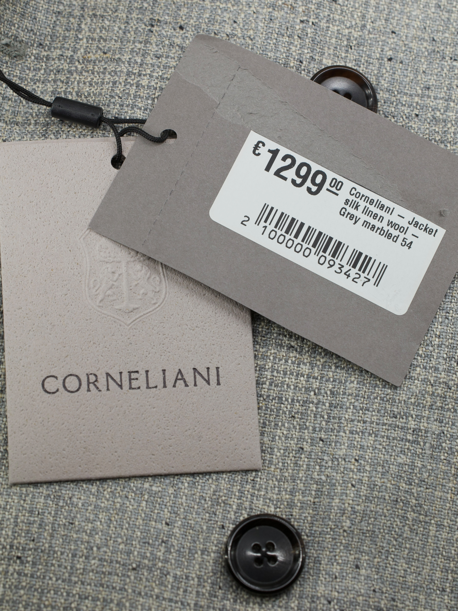 Corneliani Marlbled Greige Double-Breasted Silk, Linen & Wool Jacket