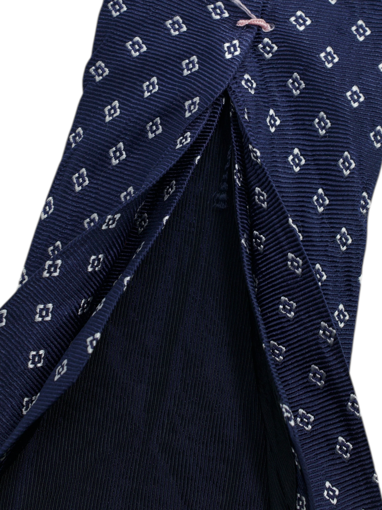 Luigi Borrelli 5-Fold Navy Silk Geometric Pattern Tie