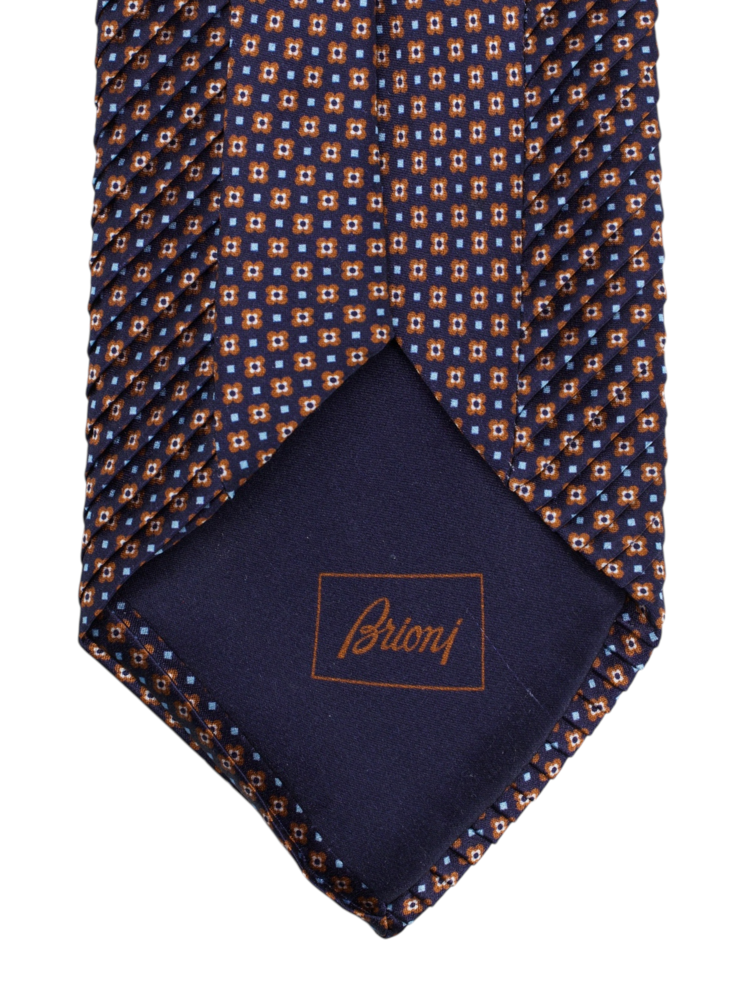 Brioni Navy & Red Plissé Geometric Pattern Tie