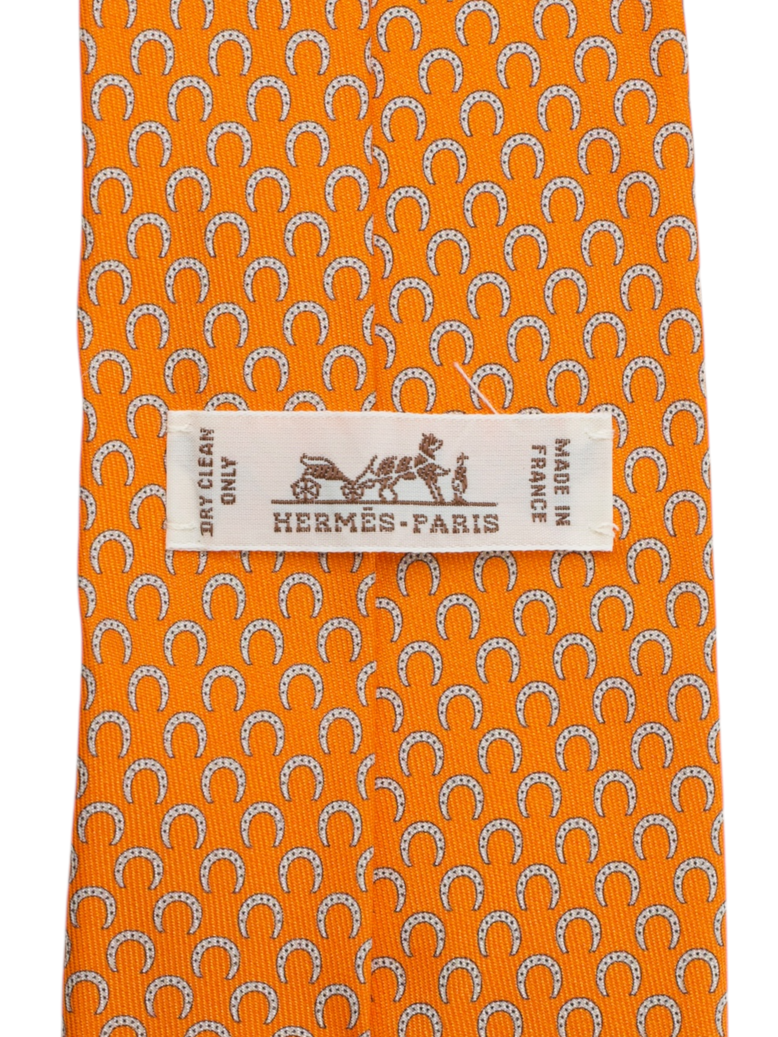 Hermès Orange Silk Equestrian Hoof Pattern Tie