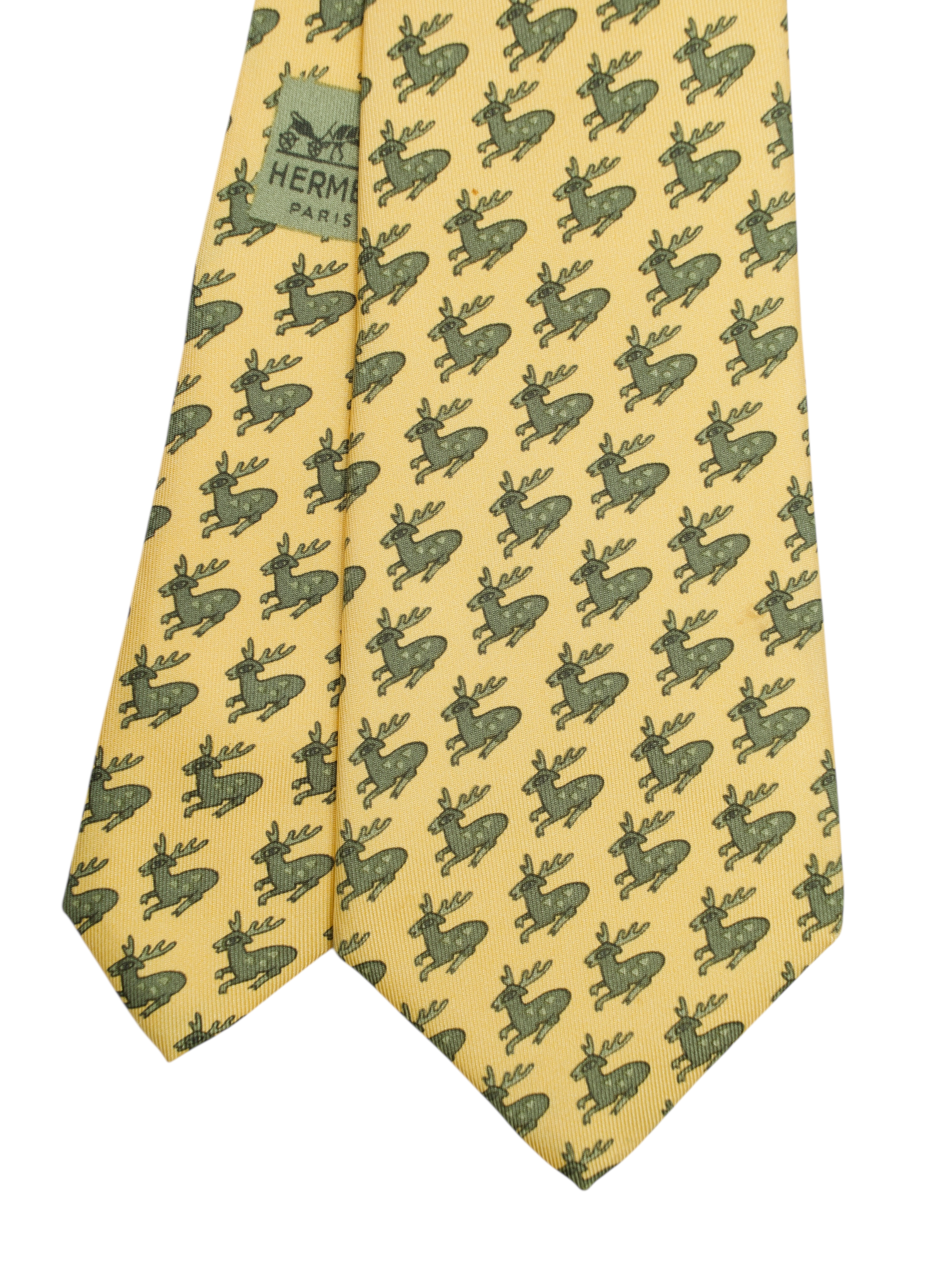Hermès Butter Yellow Silk Moose Pattern Tie