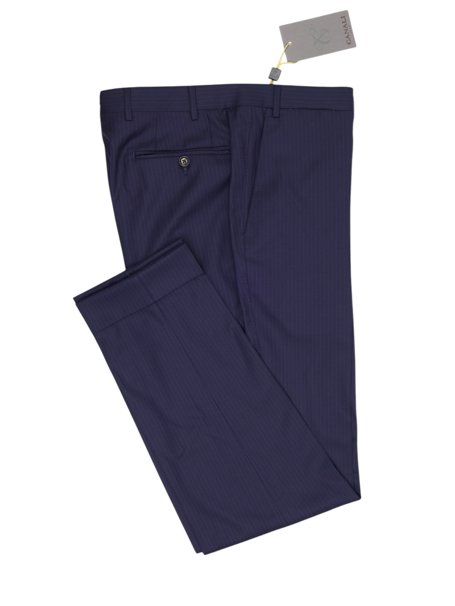 Canali Navy Super 180's Pinstripe Trousers