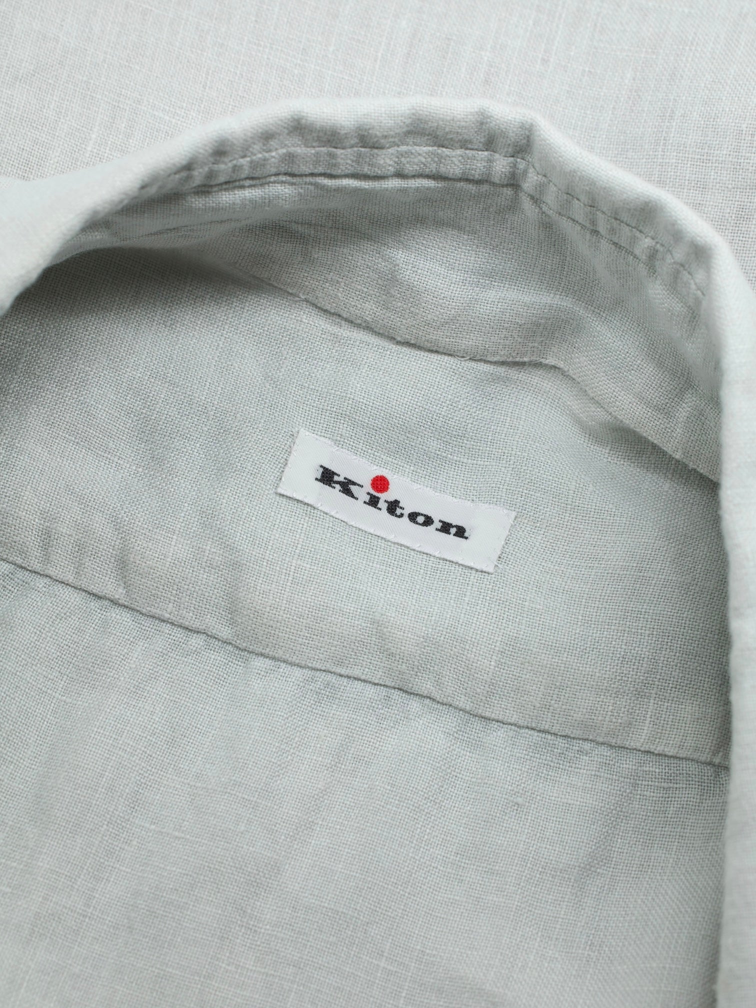 Kiton Sage Grey Pure Linen Sartorial Summer Shirt