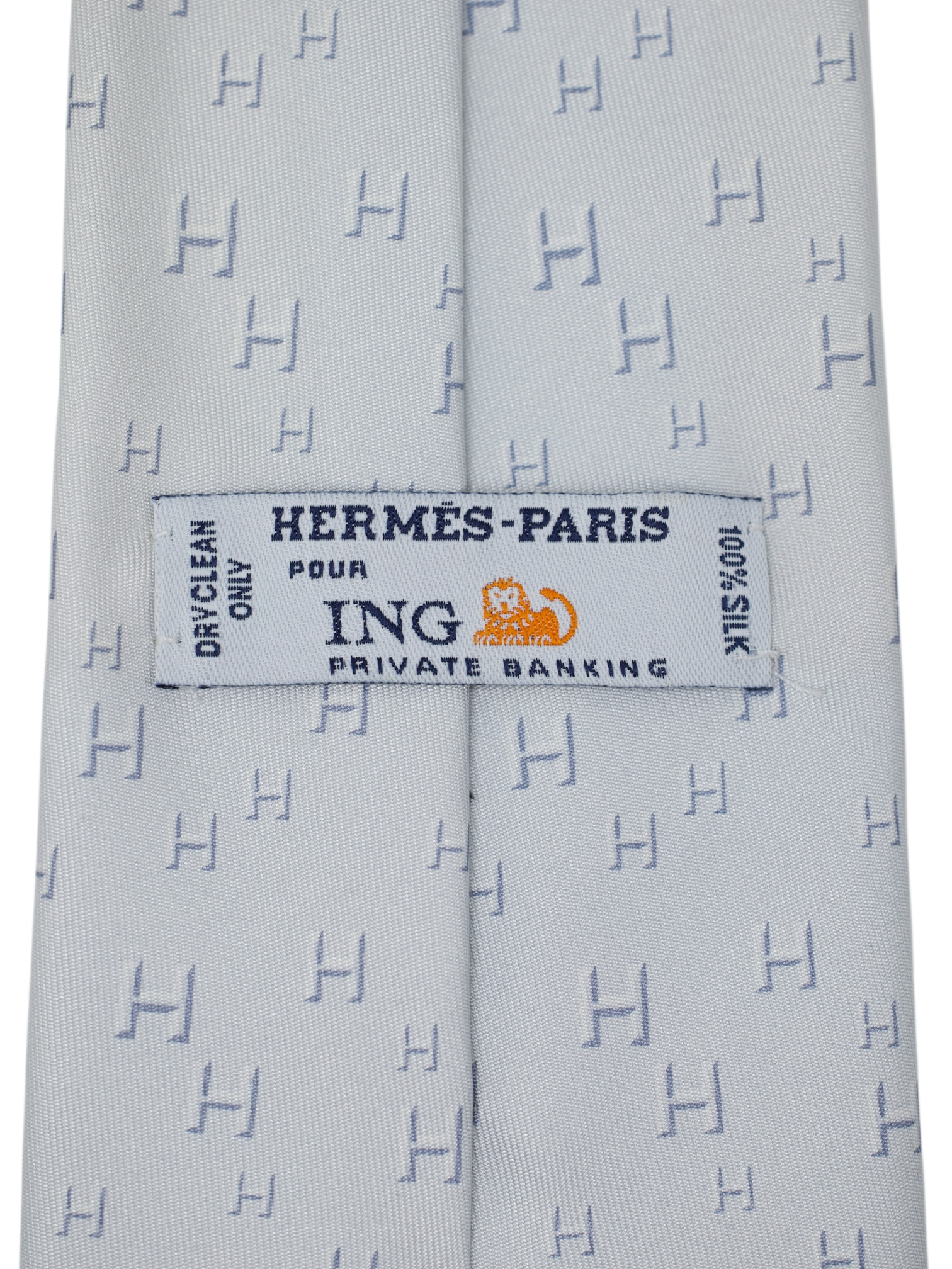 Hermès x ING Private-Banking Light Grey Silk H-Pattern Tie