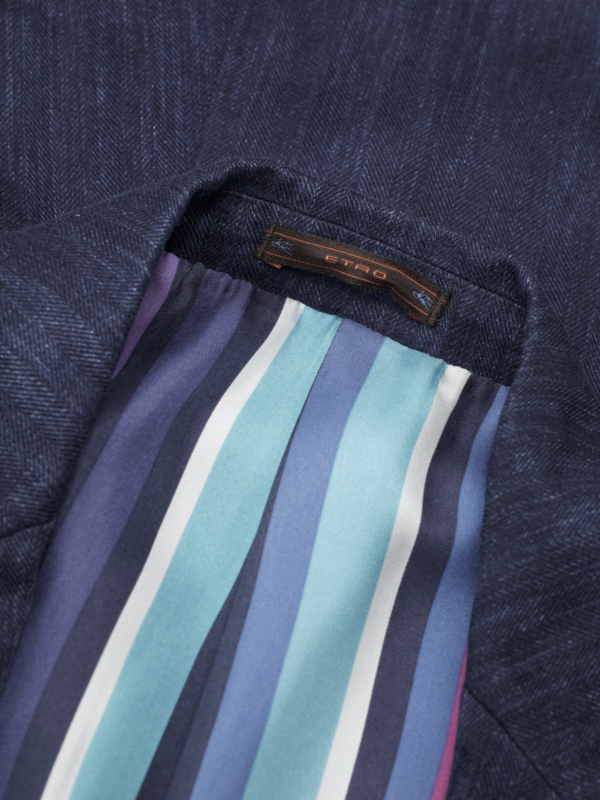 Etro Milano Denim Blue Pure Linen Herringbone Suit