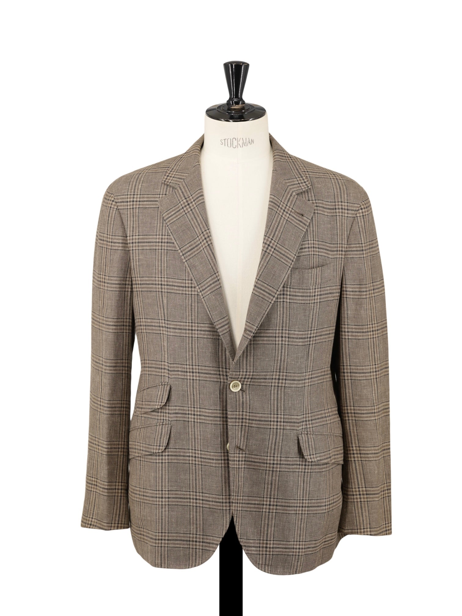 Brunello Cucinelli Light Brown Linen, Wool & Silk Checkered Jacket