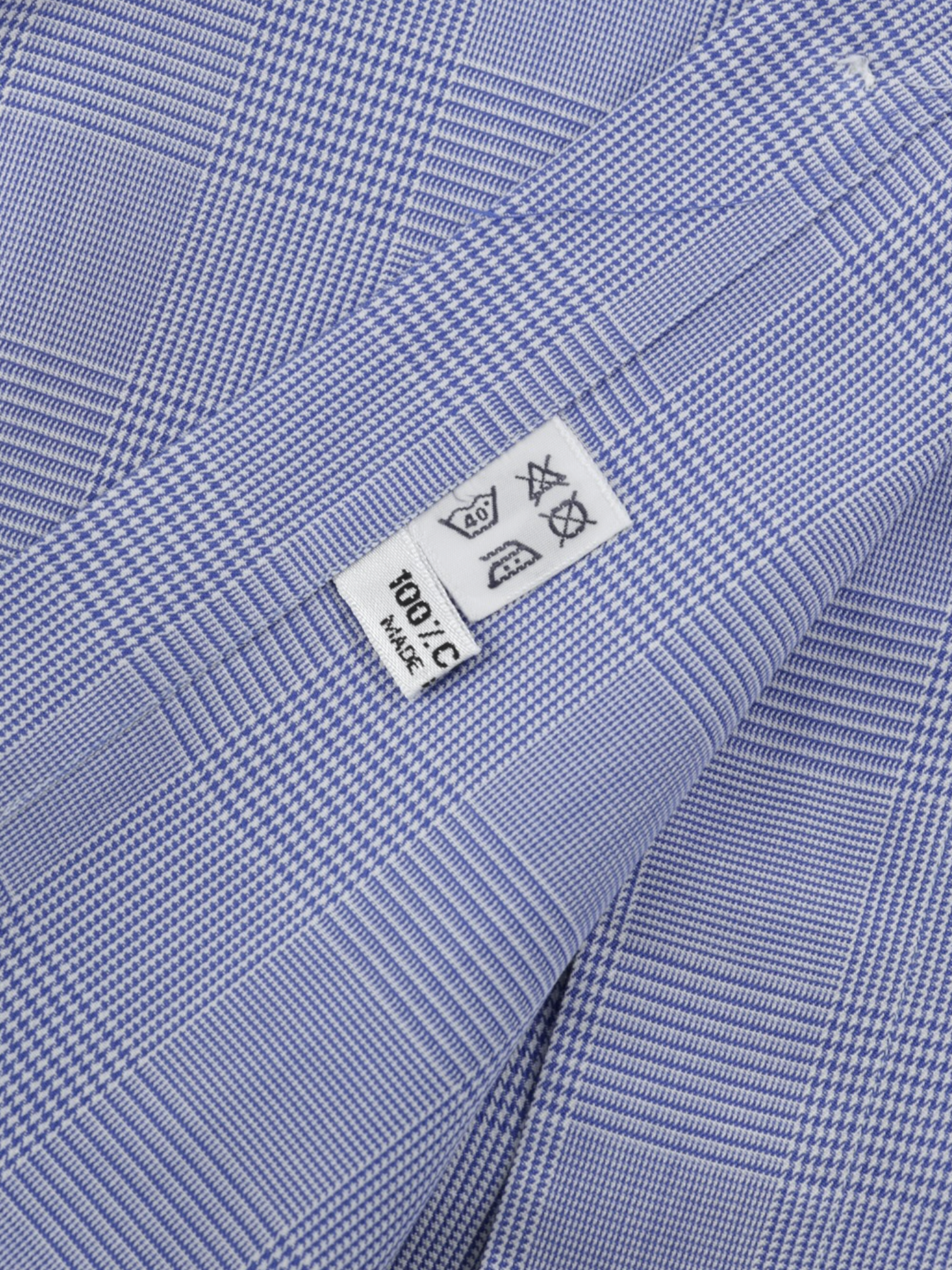 Fray Blue Cotton French-Cuff Prince of Wales Shirt