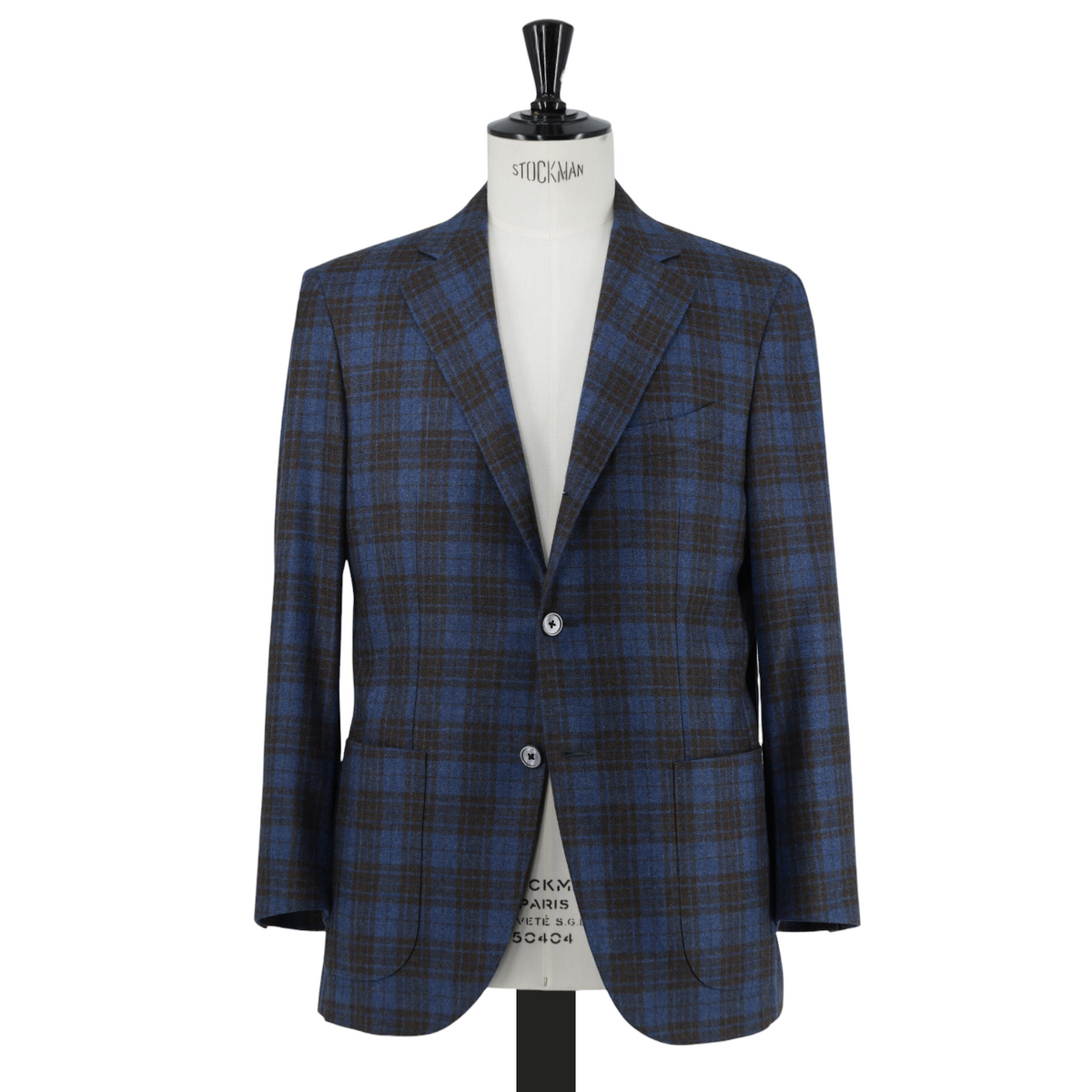 Corneliani Sartoria Azure Blue & Brown Wool-Cashmere Check Jacket