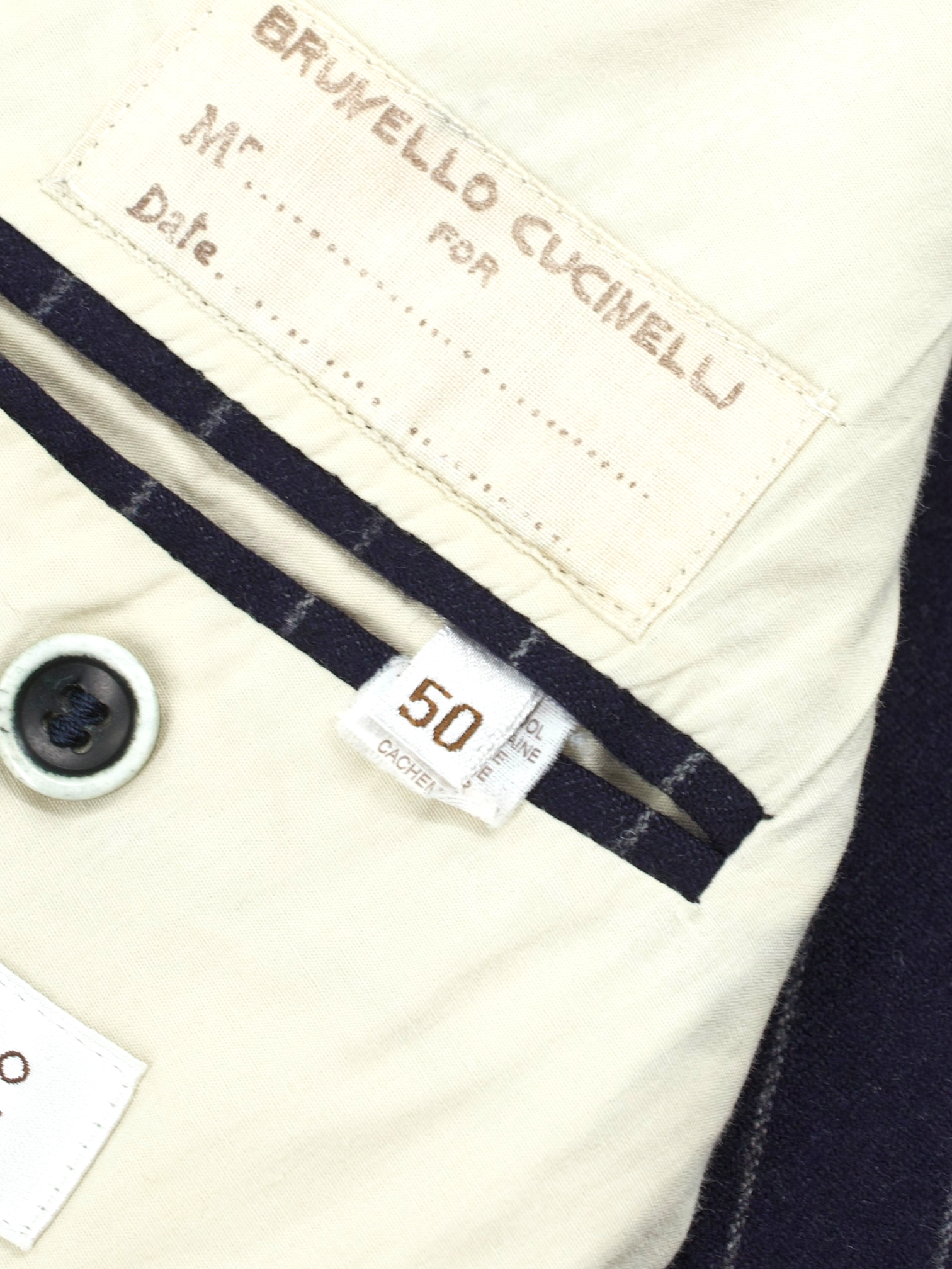 Brunello Cucinelli Navy Wool & Cashmere Elbow-Patch Pinstripe Jacket
