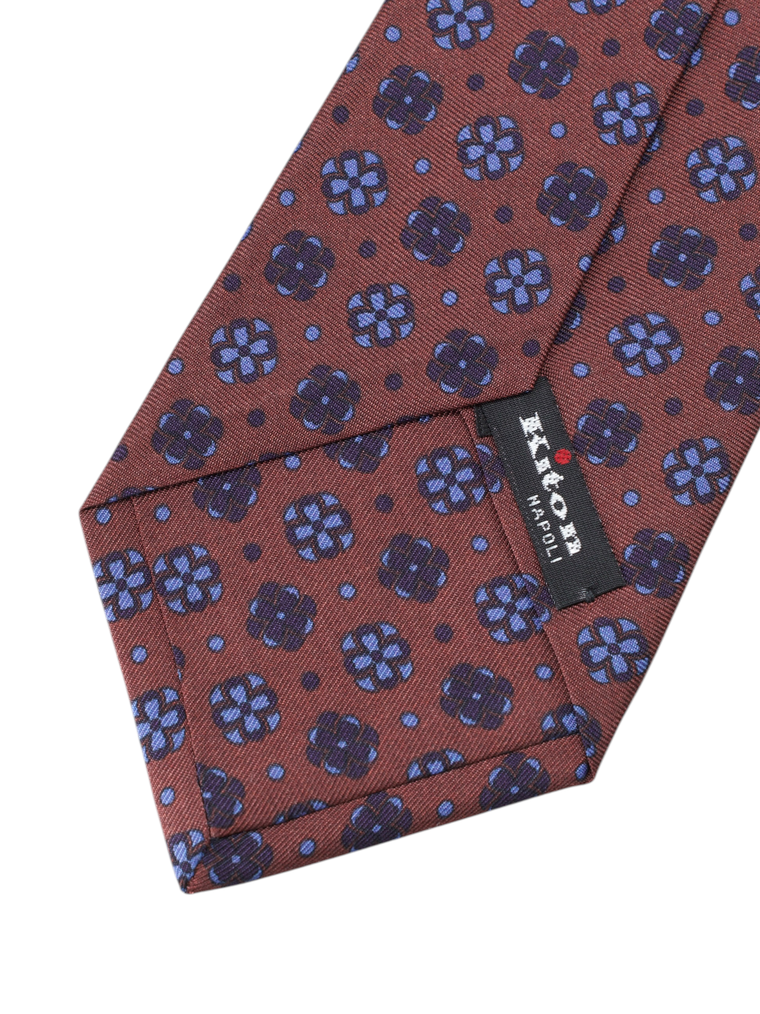 Kiton 5-Fold Dark Red & Purple Silk Geometric Floral Tie
