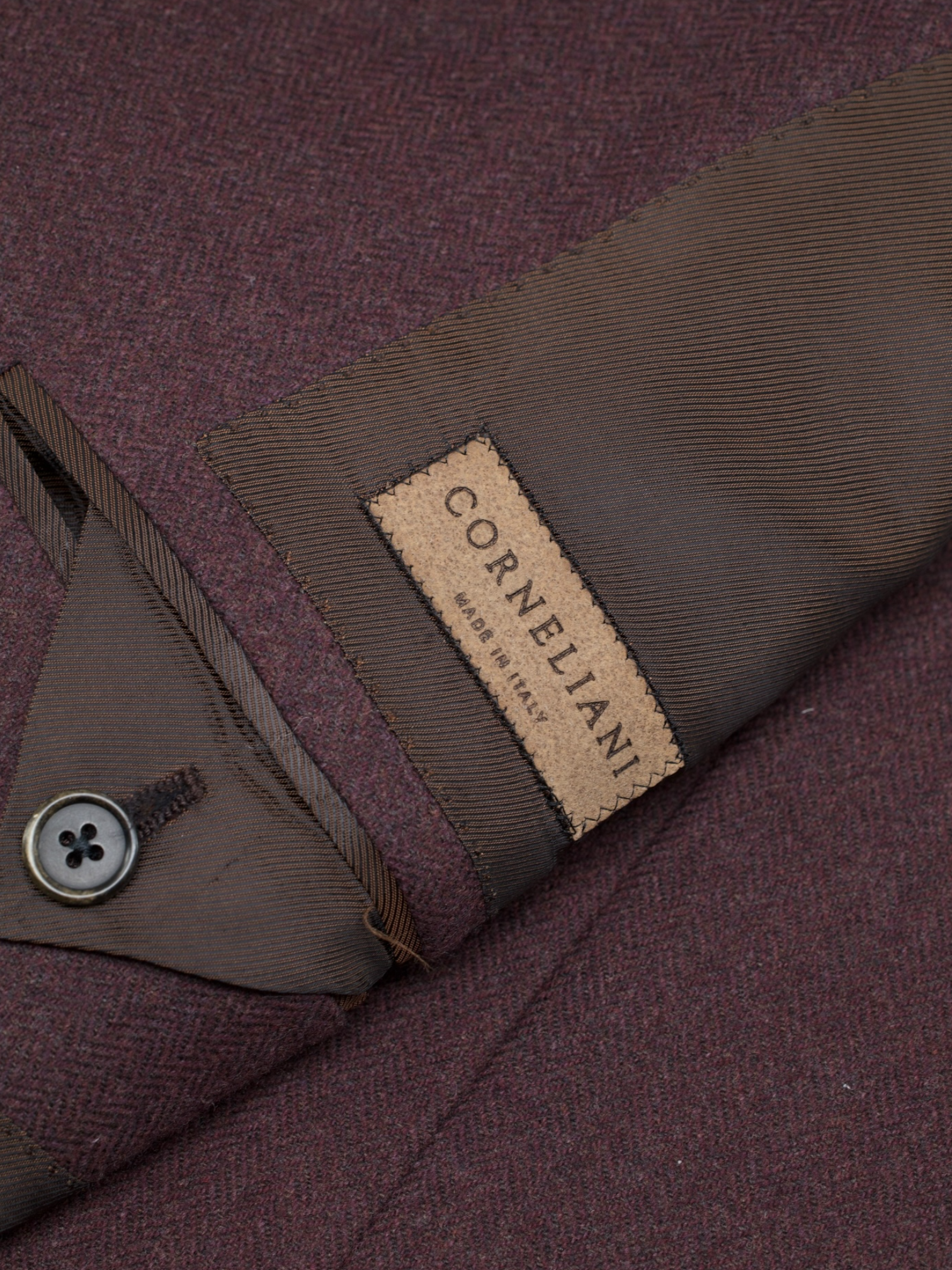 Corneliani Aubergine Brushed Wool & Cashmere Herringbone Jacket