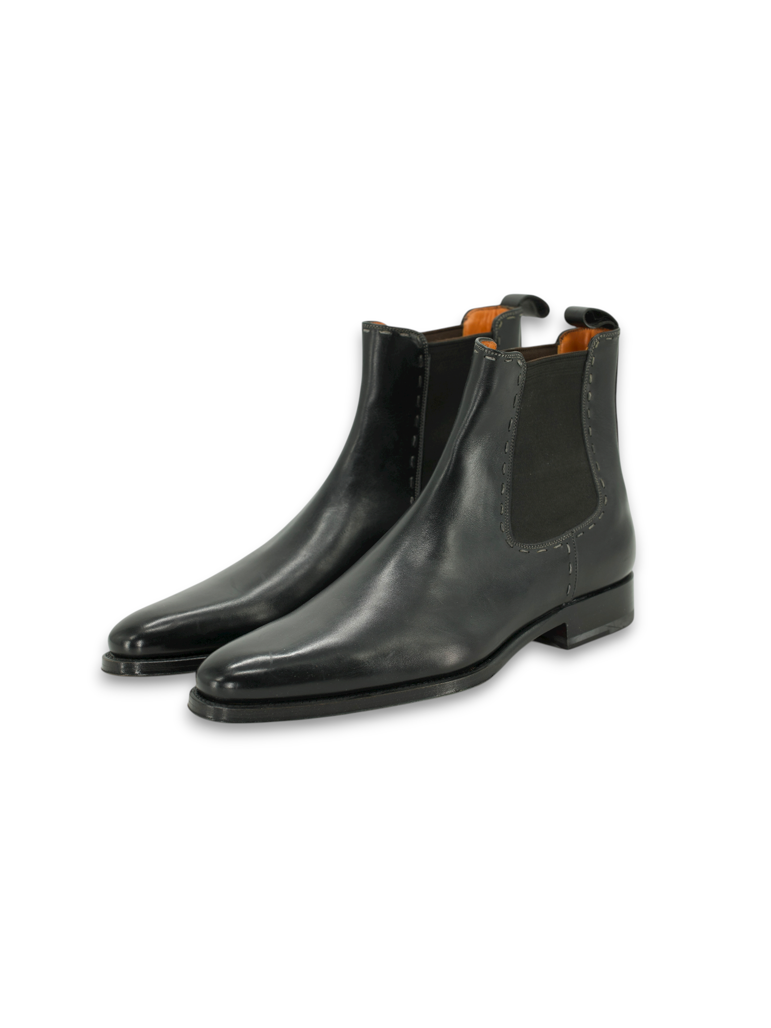 Santoni Black Calf Leather Chelsea Boot