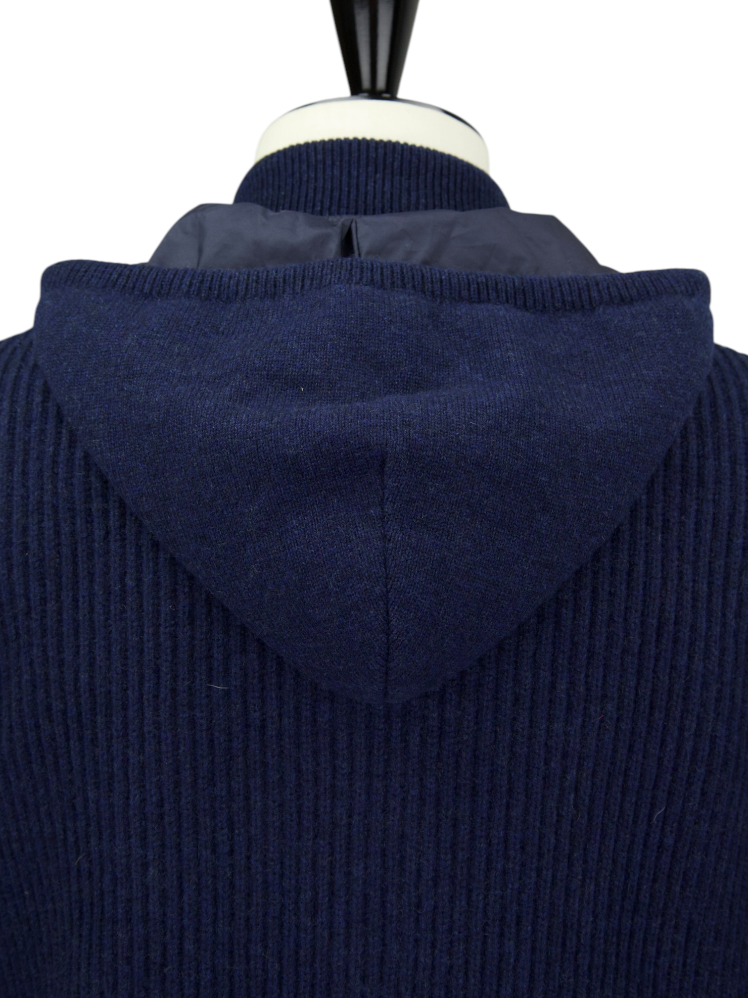 Doriani Cashmere Navy Rib-Knitted Cashmere Hooded Sweater