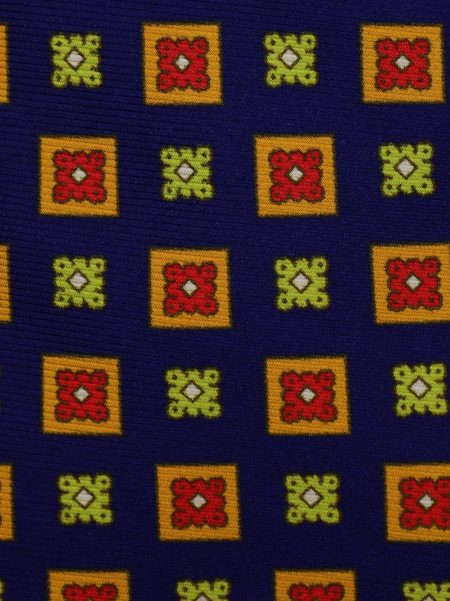 Kiton 7-Fold Blue Vintage Geometric Pattern Silk Tie