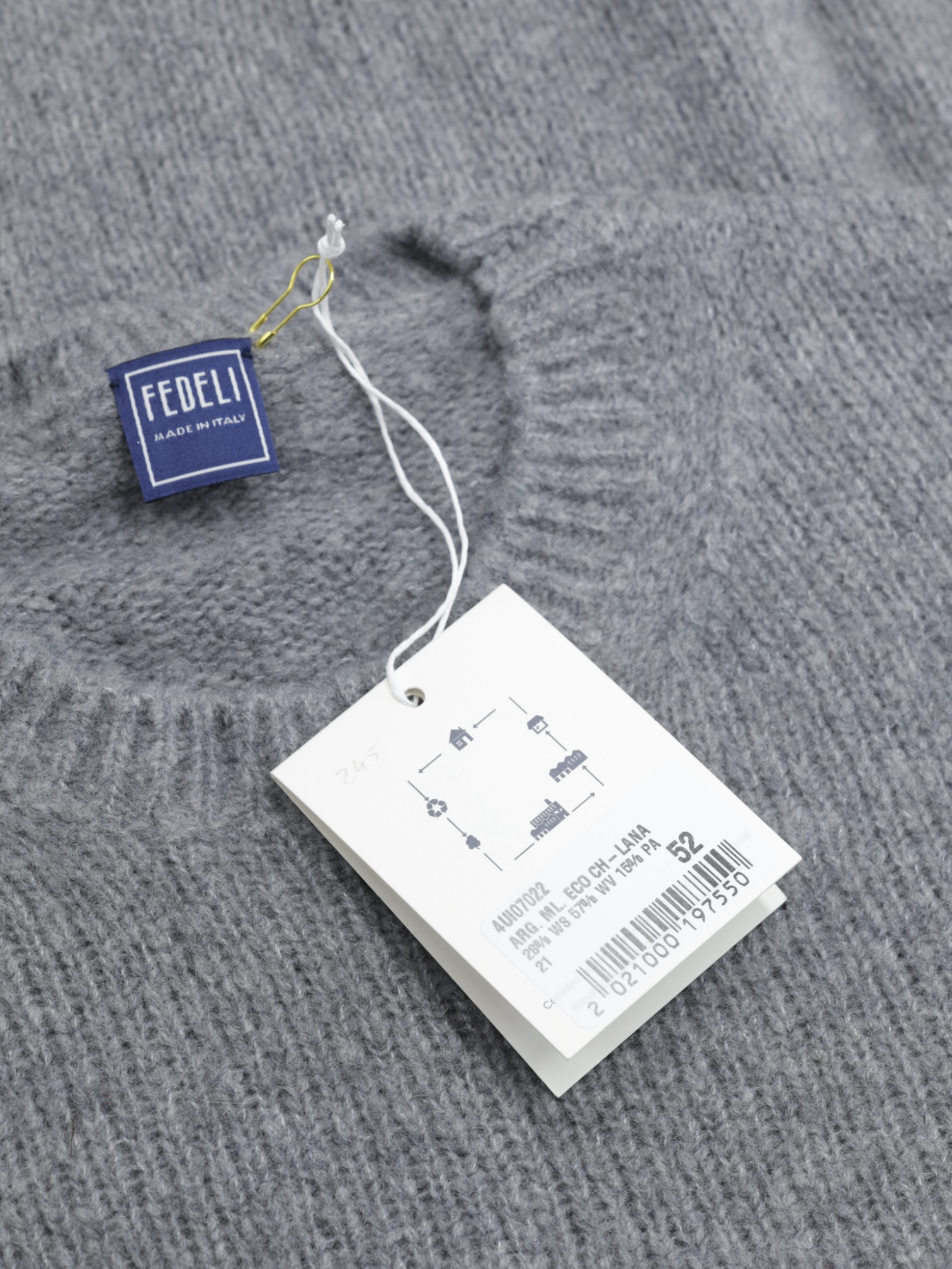 Fedeli Grey Cashmere, Wool & Stretch "Re-Cashmere" Rib-Knitted Roundneck