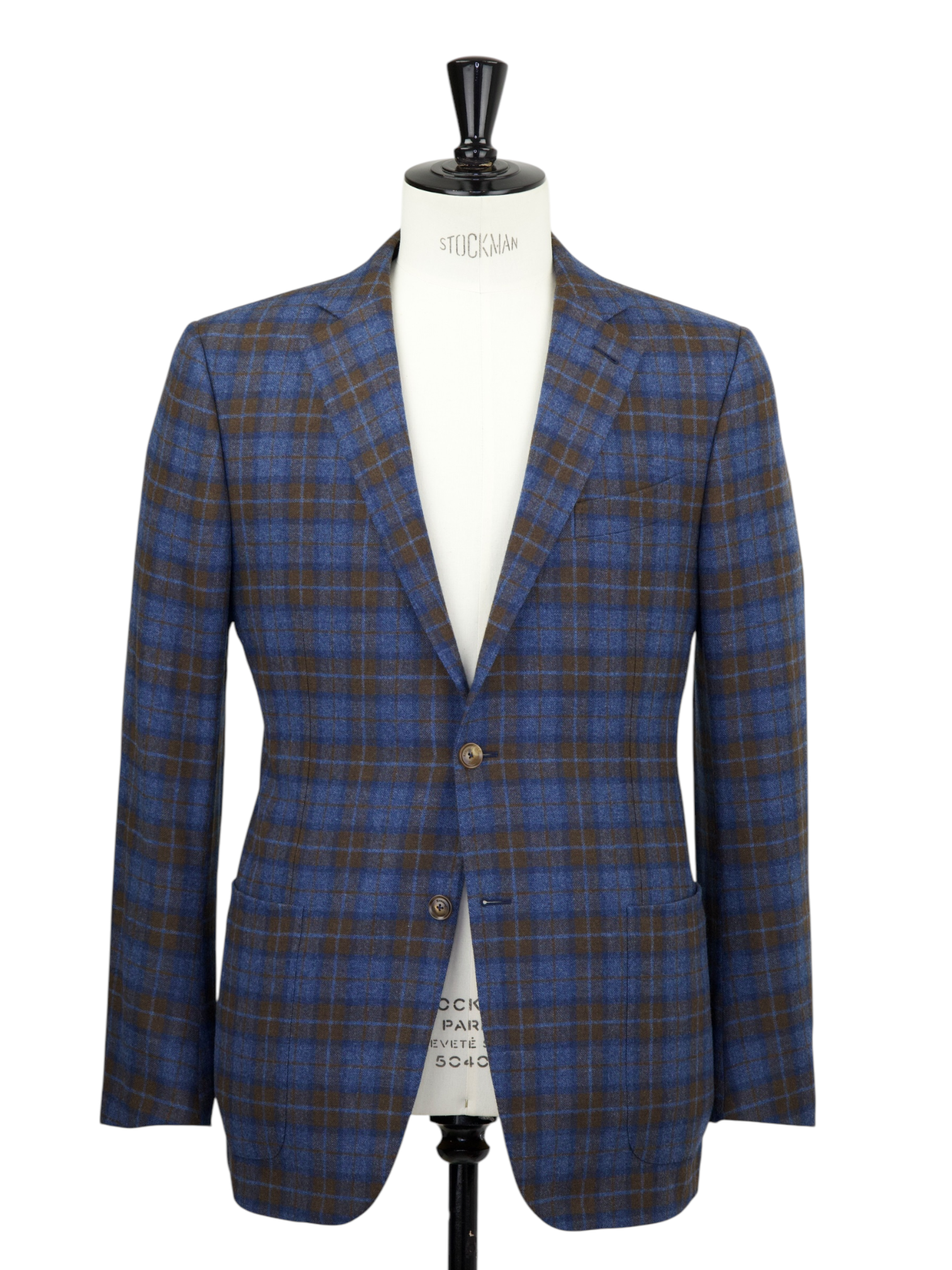 Ermenegildo Zegna Denim Blue & Castagne Brown Trofeo Wool & Cashmere Windowpane Jacket