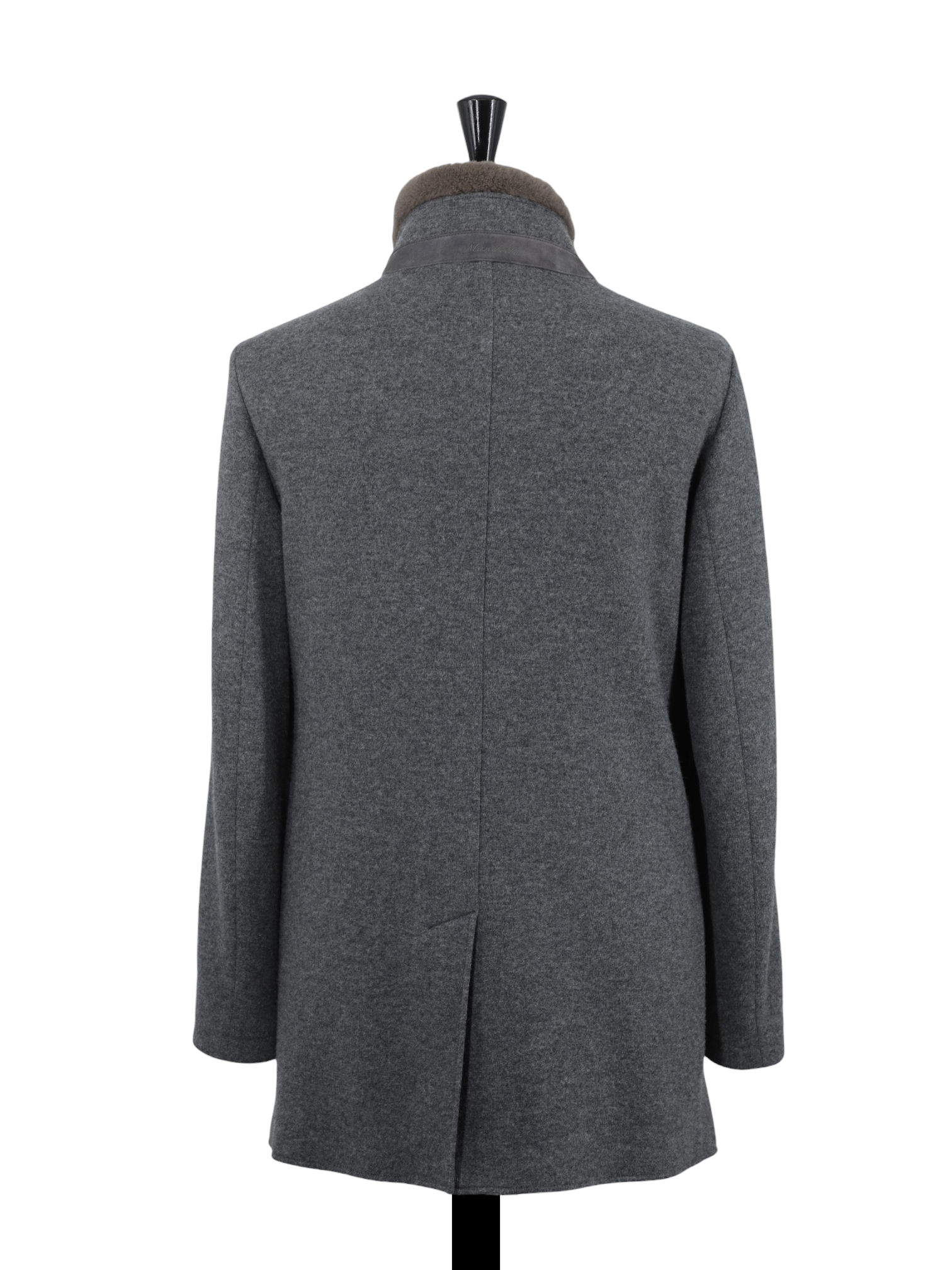 Mandelli Grey Double-Faced Cashmere & Stretch Castorino-Fur Collar Coat