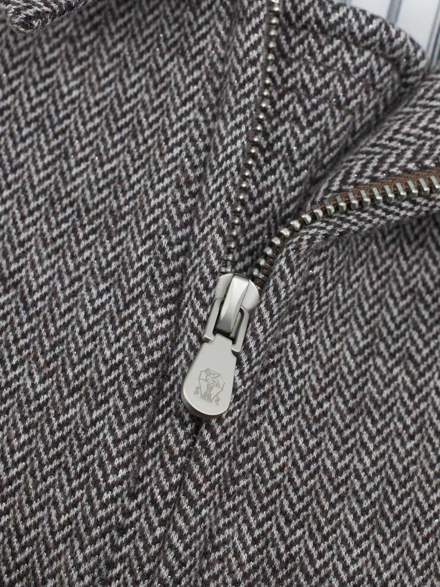 Brunello Cucinelli Light Brown Brushed-Cotton Herringbone Harrington-Jacket