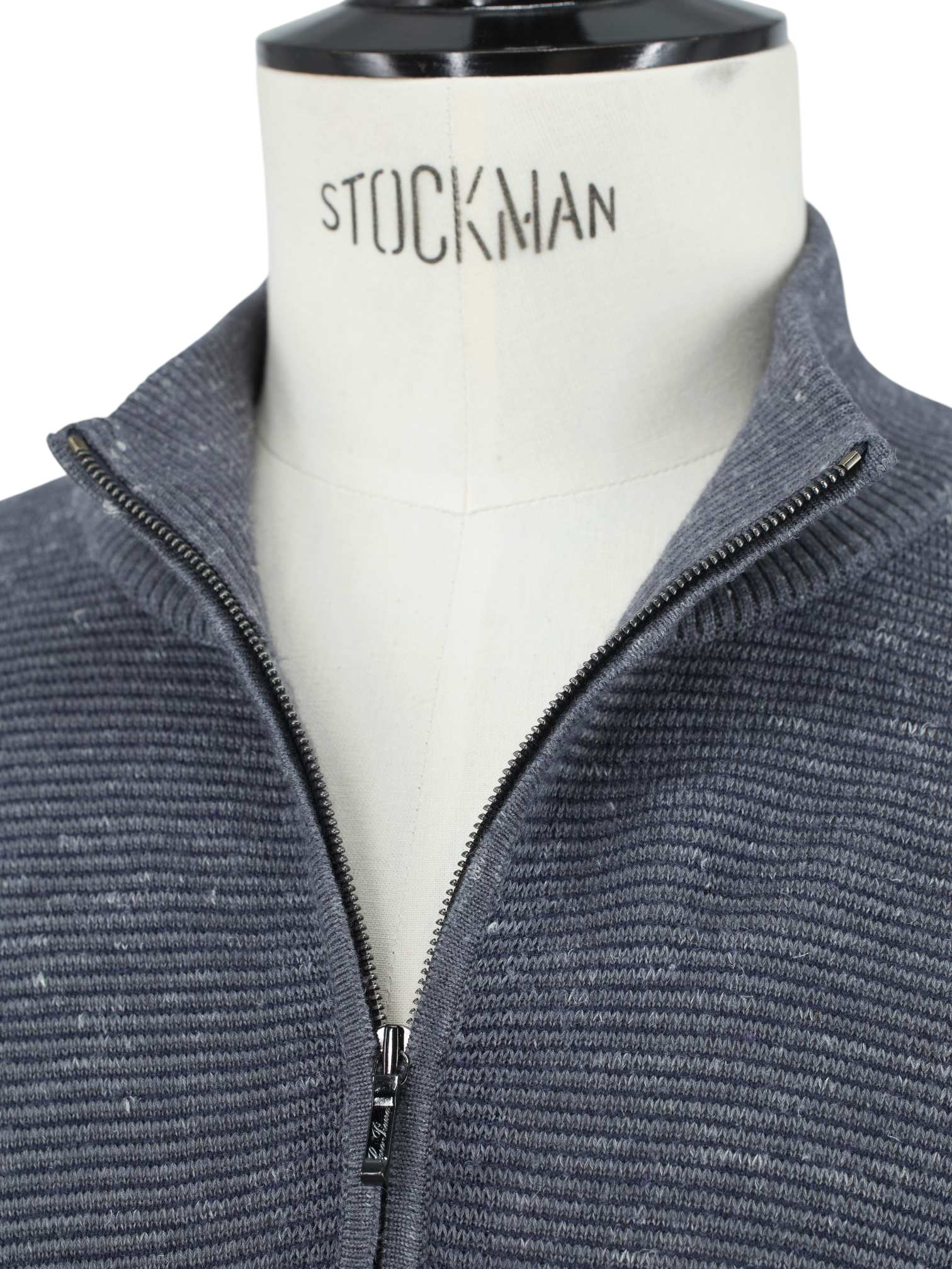 Loro Piana Grey Silk, Cashmere & Linen Melange Micro-Pattern Half-Zip Sweater