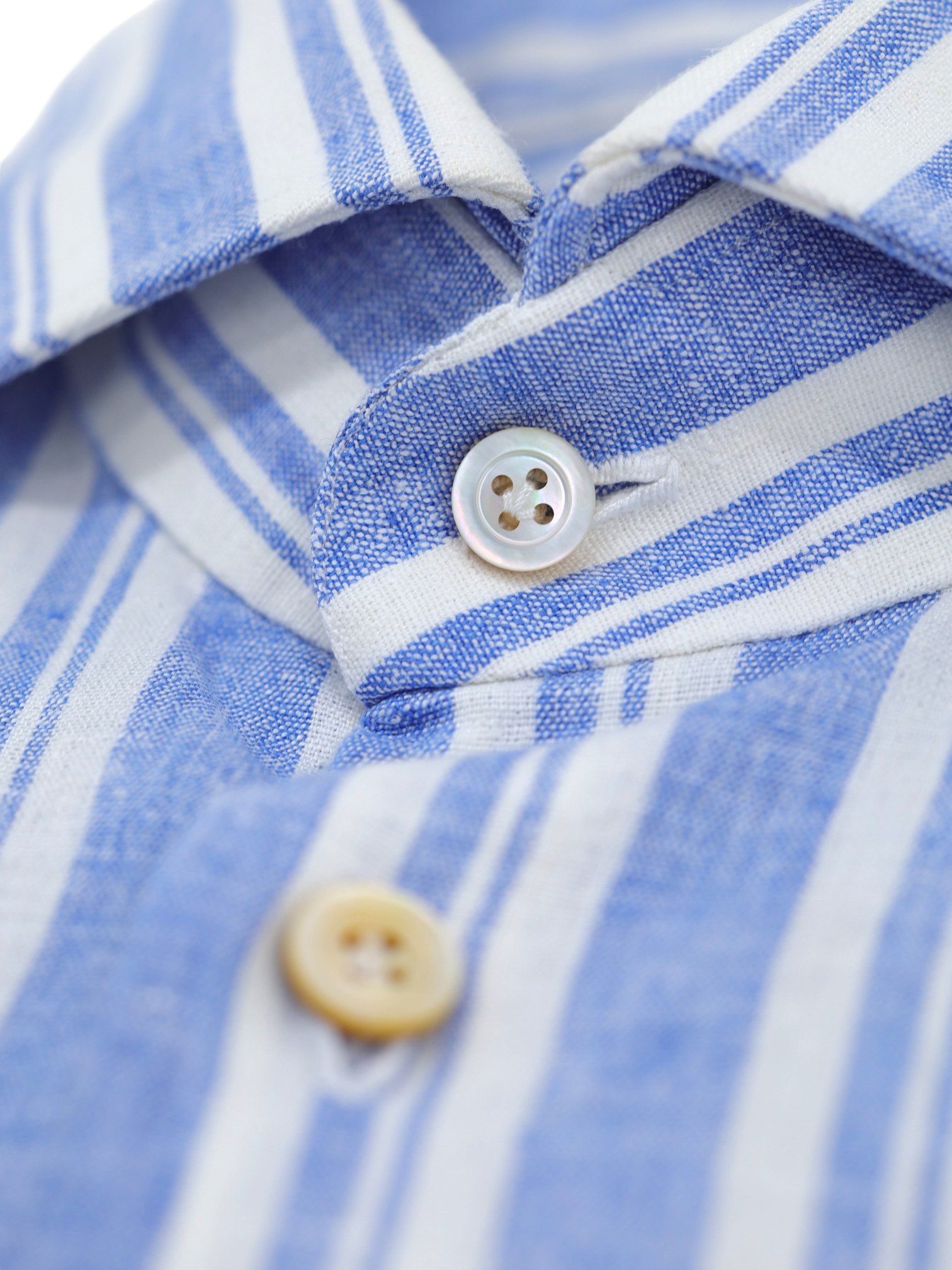 Kiton Light Blue & White Pure Linen Multi Stripe Summer Shirt