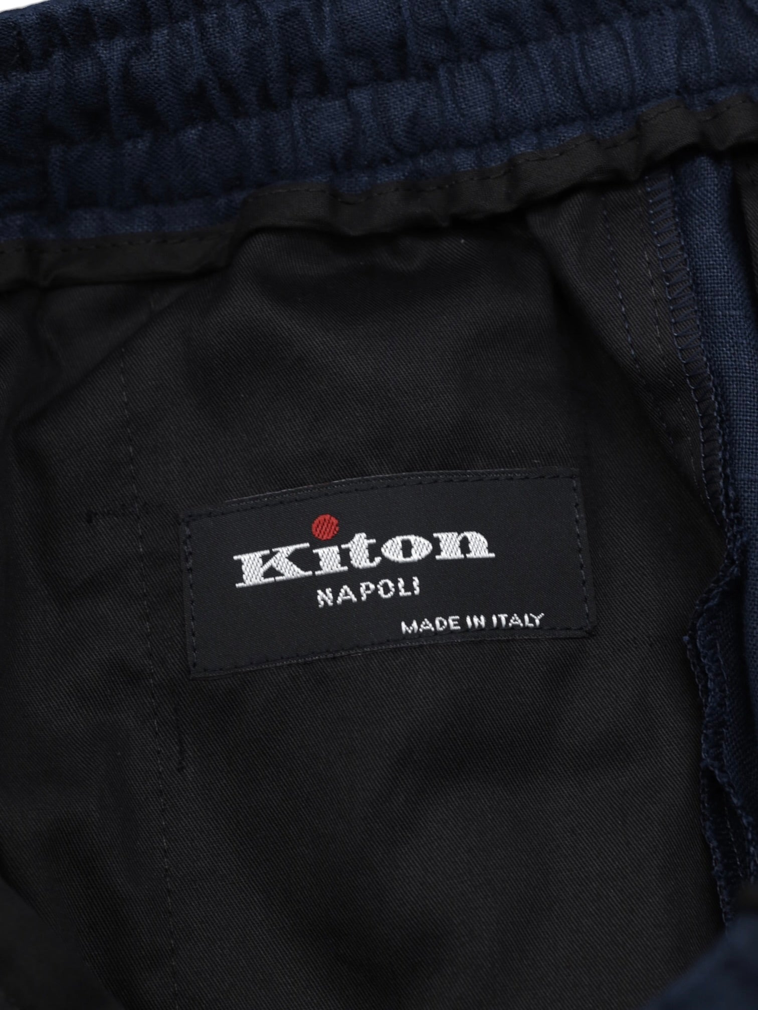 Kiton Navy Linen Drawstring Summer Trousers