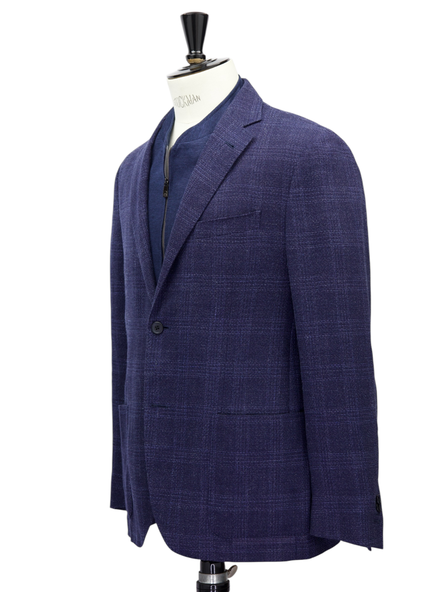 Corneliani ID Blue Linen & Wool Checkered Vespa Jacket