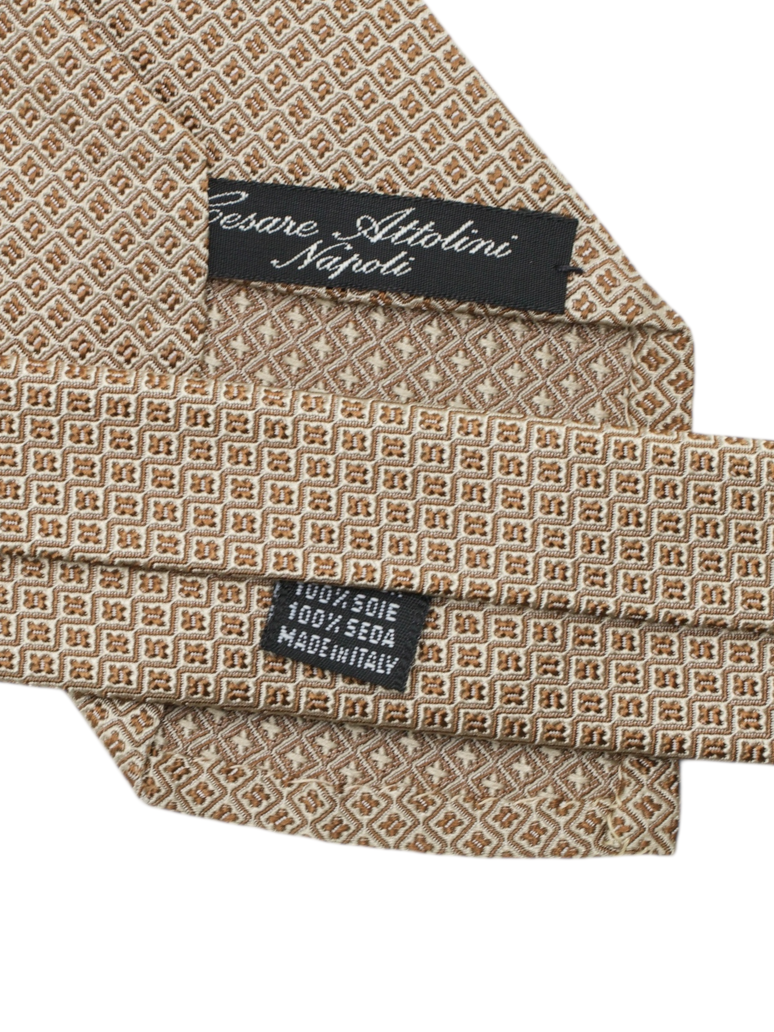 Cesare Attolini Light Brown Silk Micro Flower-Pattern Tie