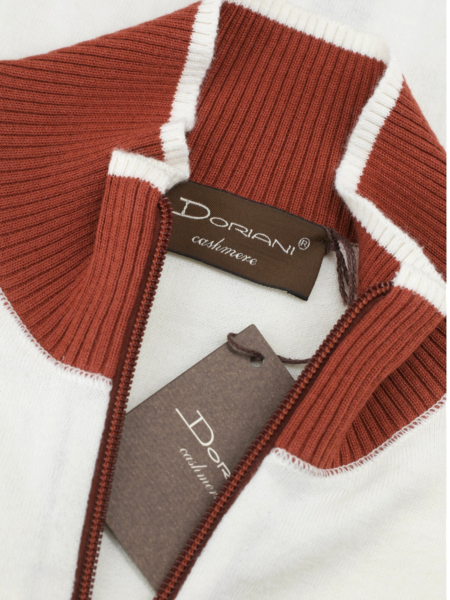 Doriani Cashmere Offwhite & Burnt Orange Cotton & Cashmere Full-Zip Knitwear