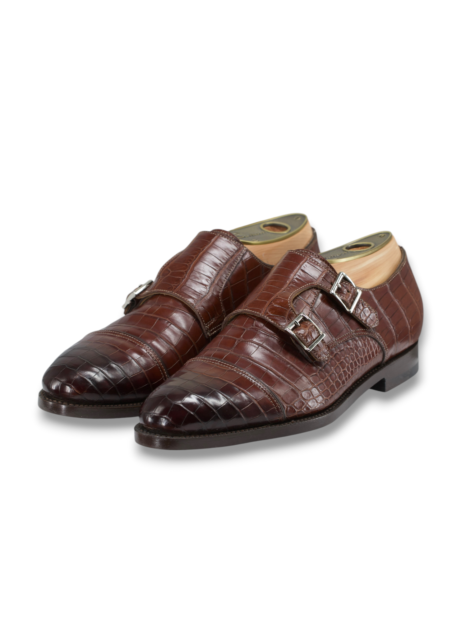 Santoni Castagne Brown Mississippi-Alligator Double Monk + Belt