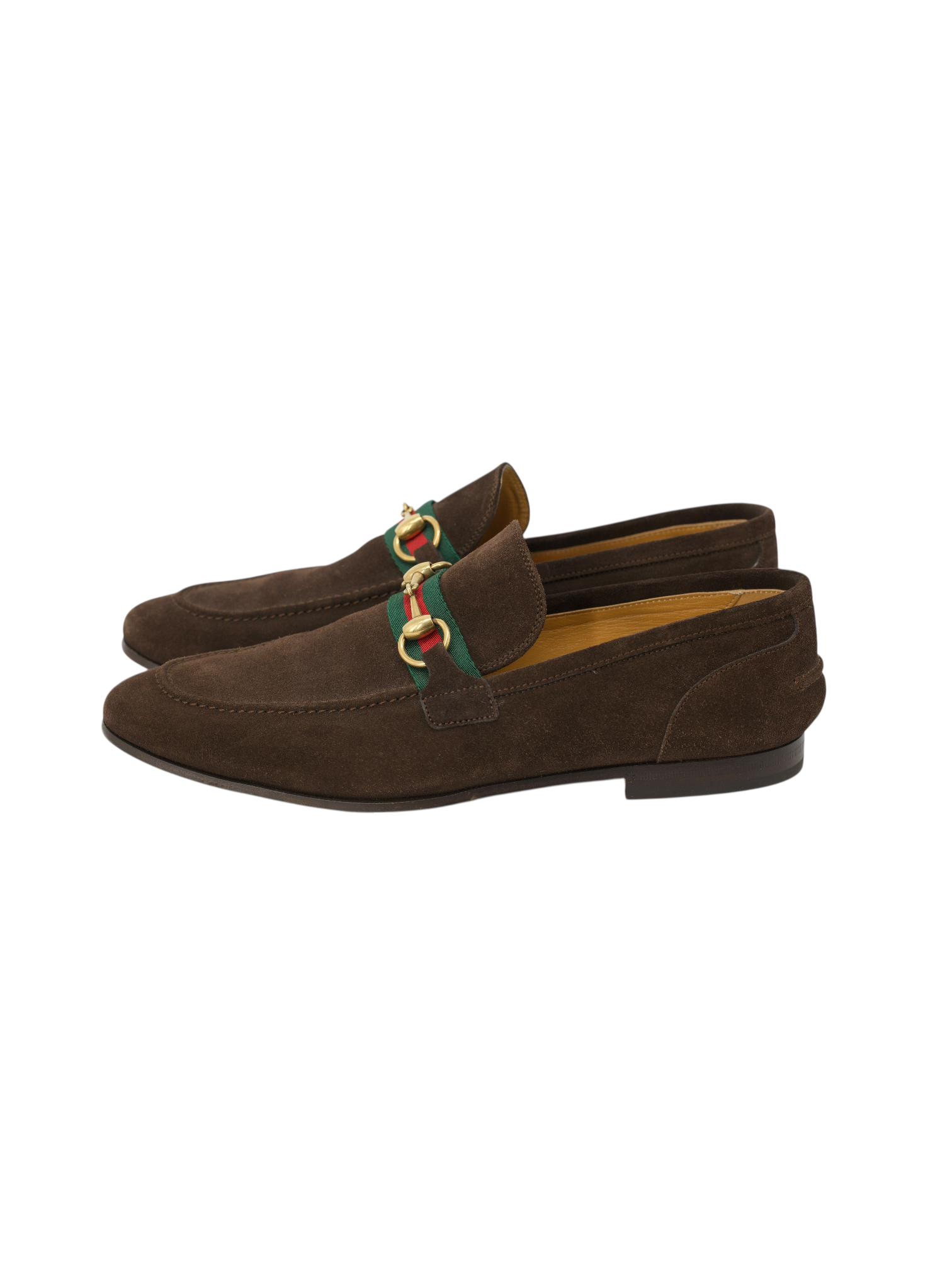 Gucci Chocolate Brown Suede & Web Stripe Jordaan Horsebit Loafer