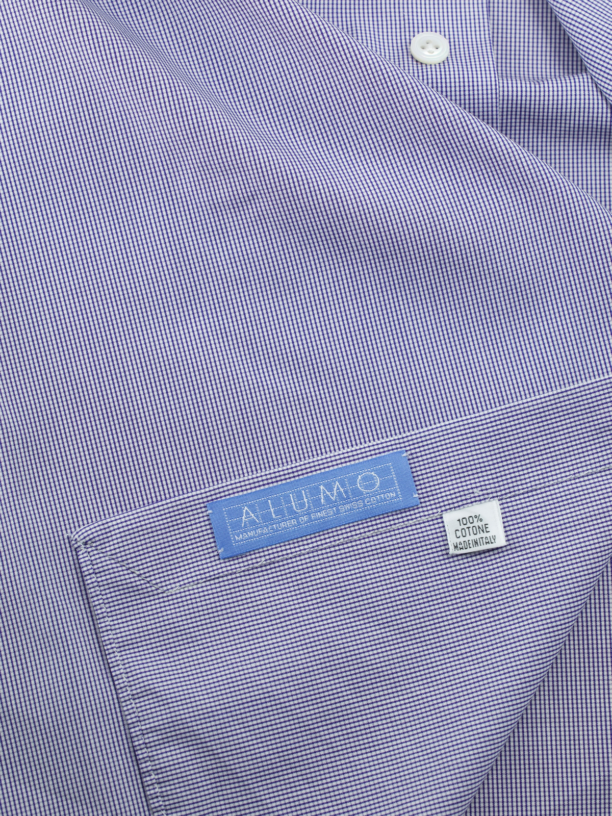 Finamore Esclusiva Dark Blue & White Fine-Cotton Micro-Square Pattern Shirt