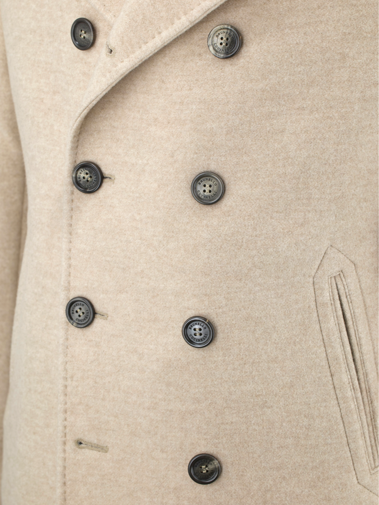 Brunello Cucinelli Beige Pure Cashmere Double-Breasted Overcoat