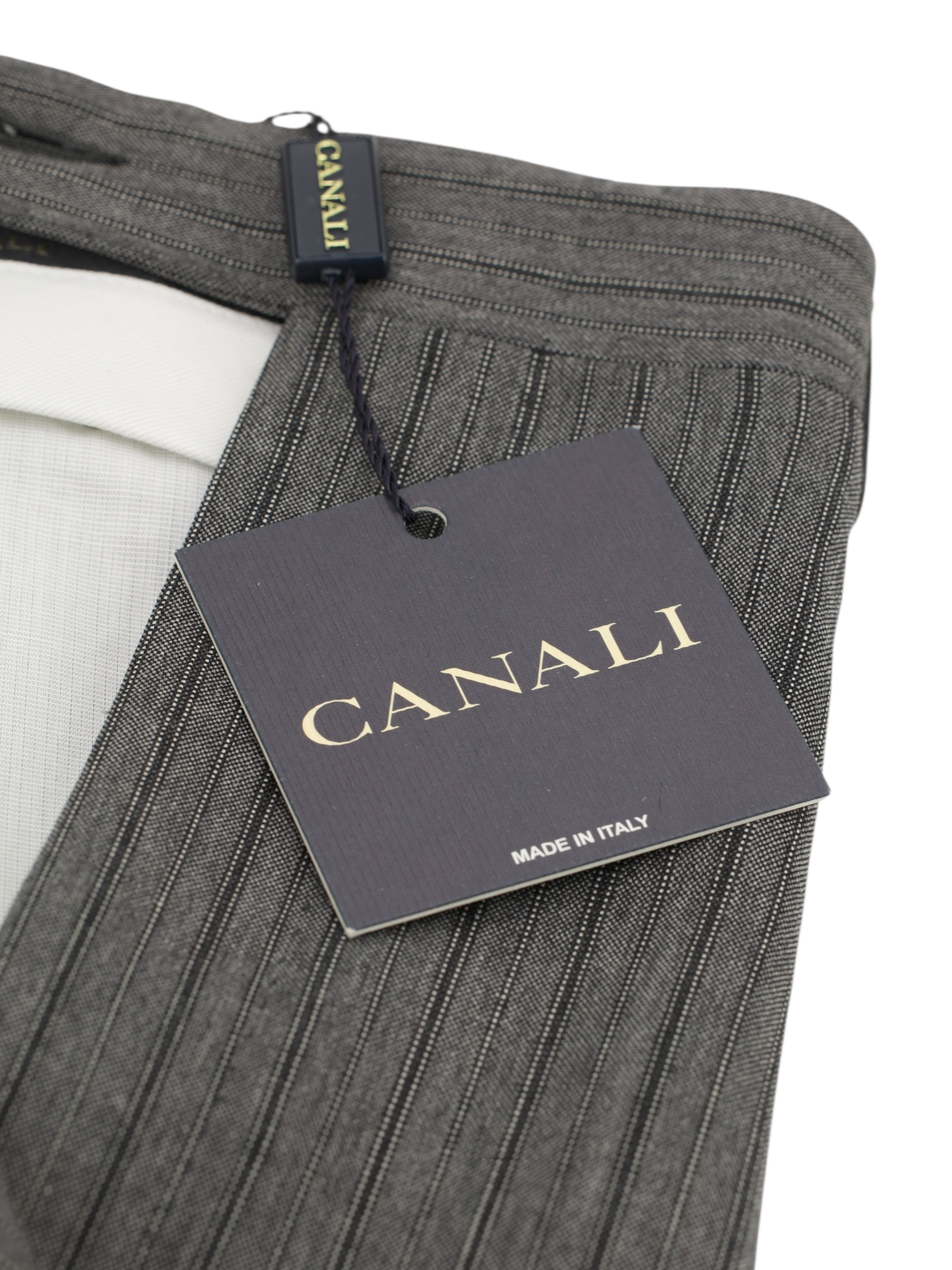 Canali Grey Fine Wool Ceremonial Multi-Pinstripe Spongebag Trousers