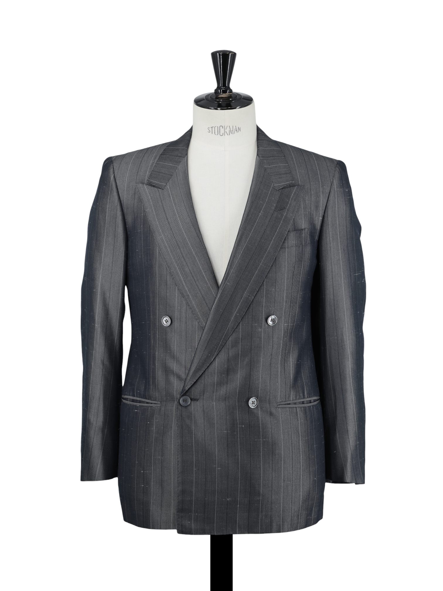Corneliani Grey Vintage Double-Breasted Shantung-Silk Pinstripe Suit