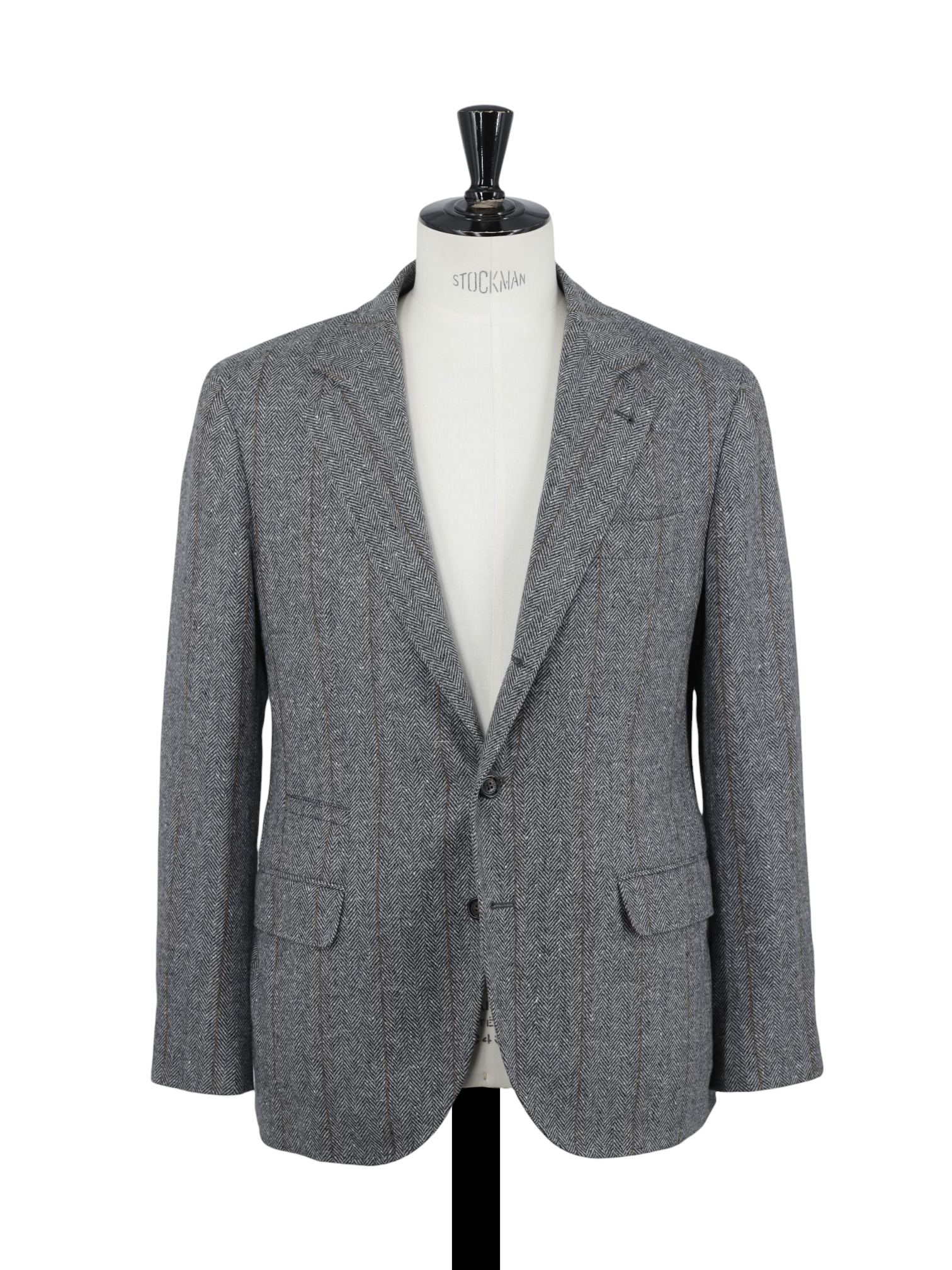 Brunello Cucinelli Grey Wool & Cashmere Herringbone & Overcheck Jacket