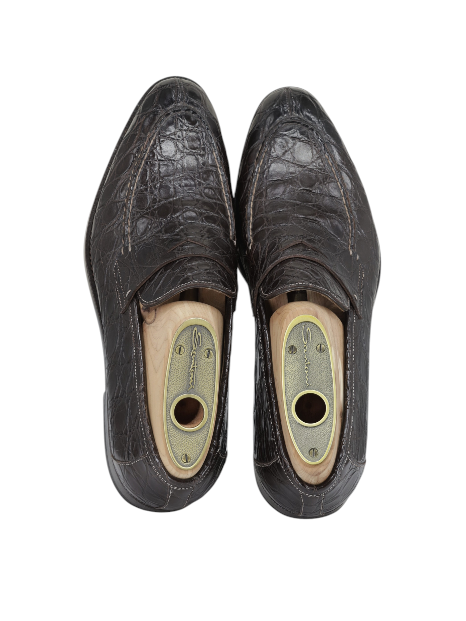 Santoni Dark Brown Venezuelan Caiman Crocodilus Penny Loafer + Belt