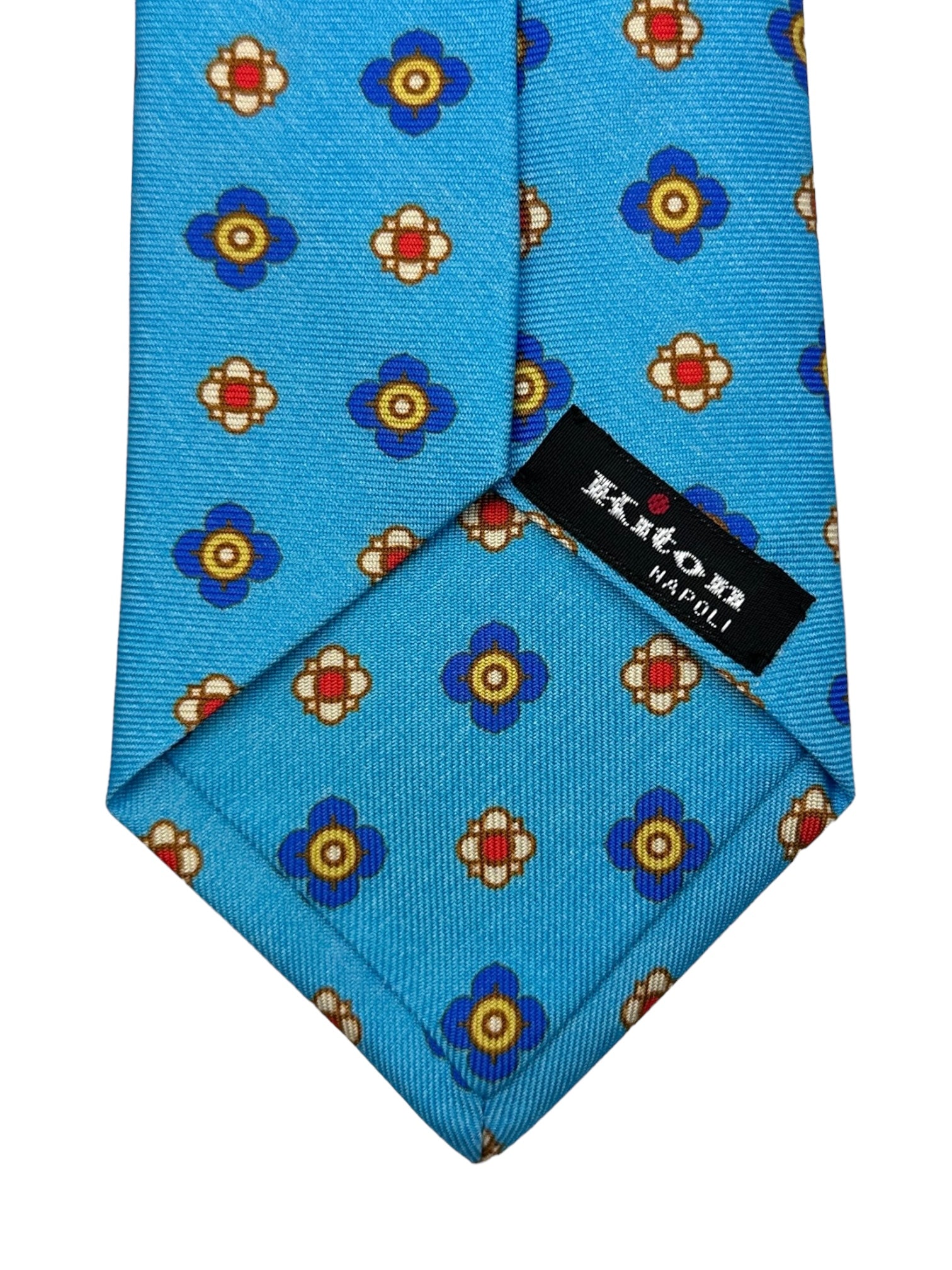 Kiton 7-voudige babyblauwe bloemenstropdas