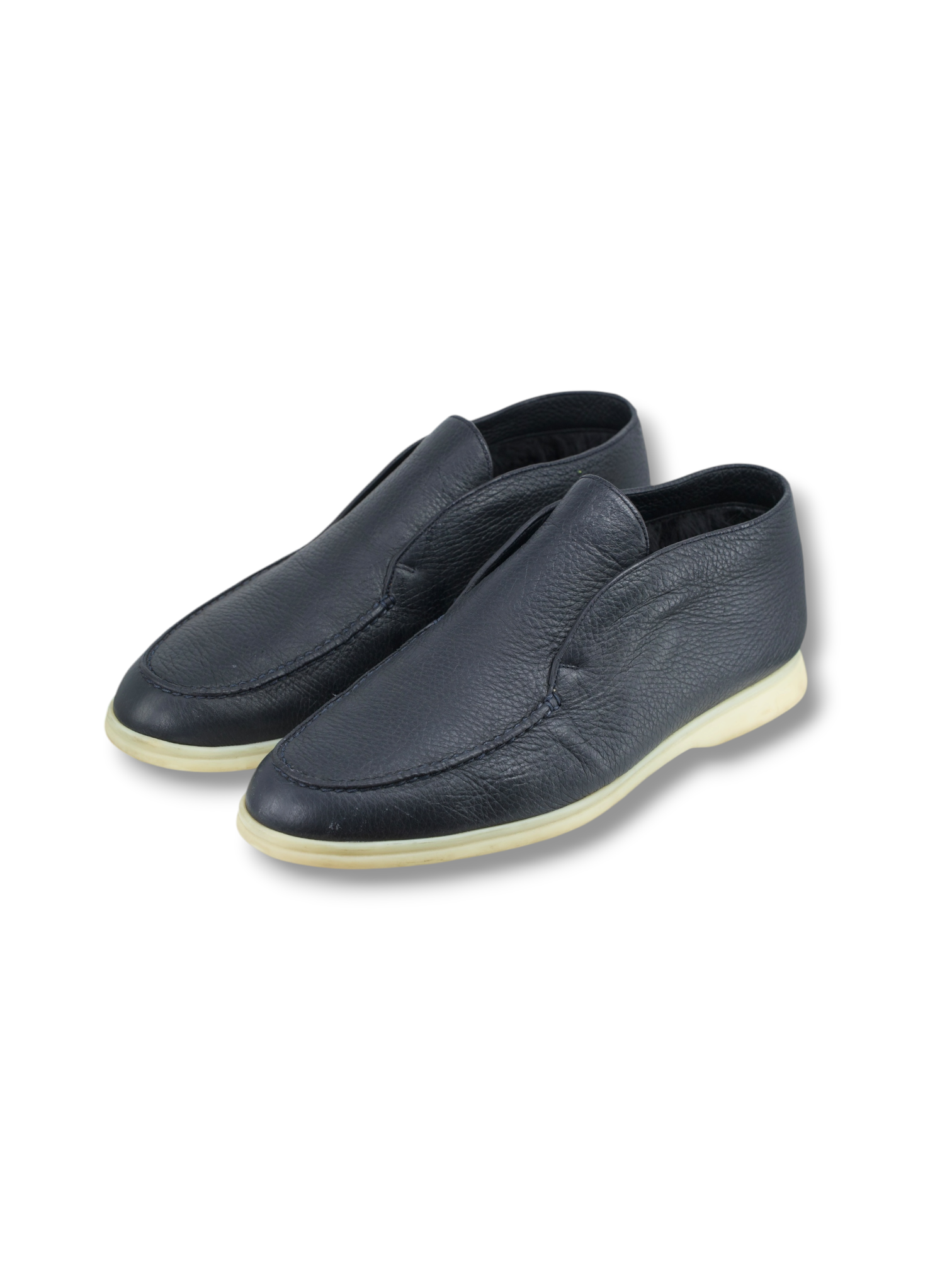 Loro Piana Navy Elk Leather & Castorino-Fur Lining Open Walk Ankle Boot