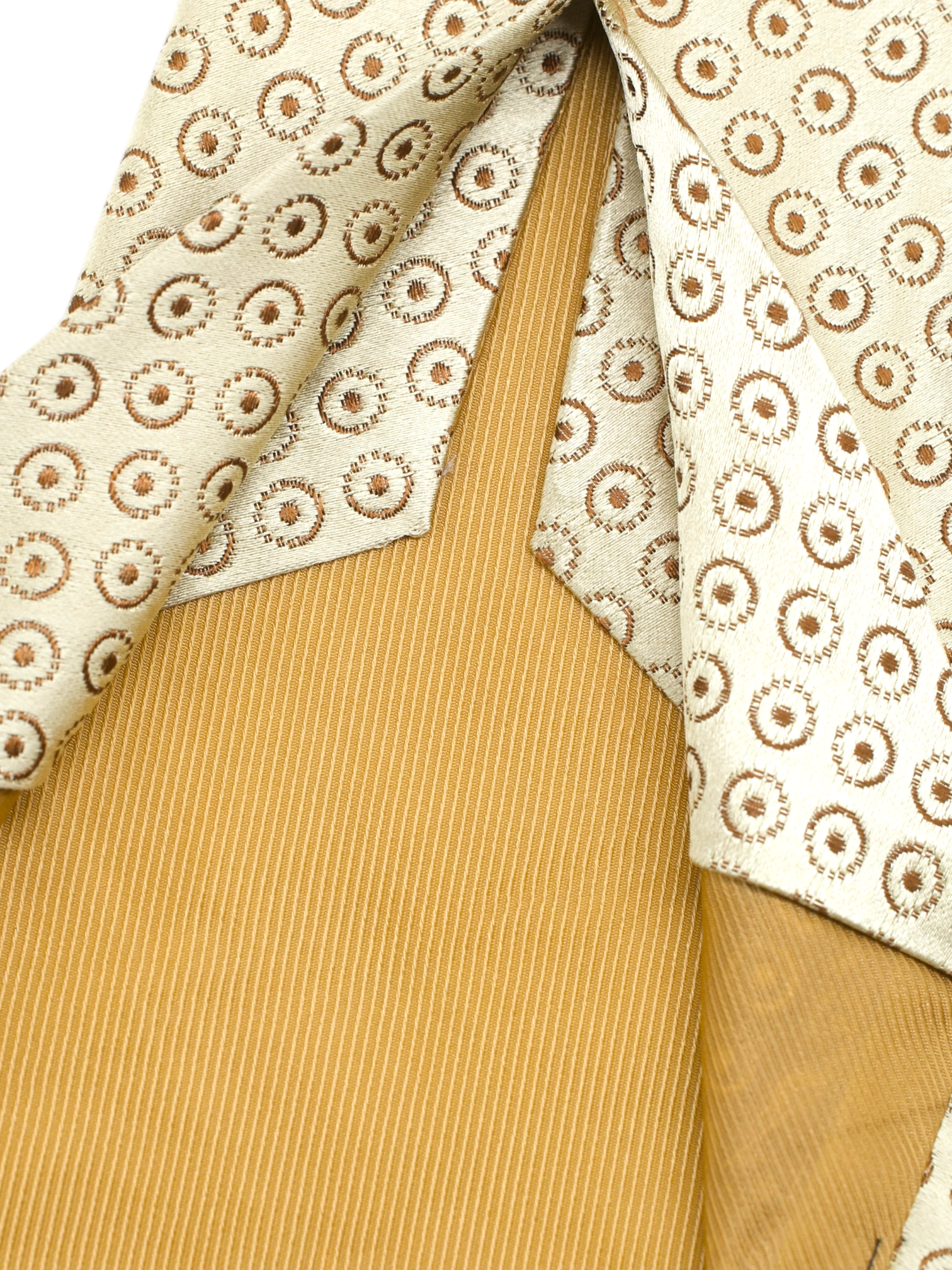 Kiton 5-Fold Beige & Light Brown Silk Geometric-Circle Pattern Tie