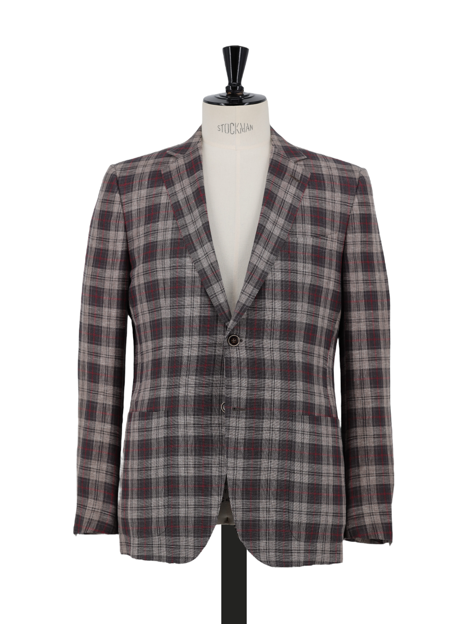 Ermenegildo Zegna Light Brown & Red Linen, Wool & Silk Tartan Mila Jacket