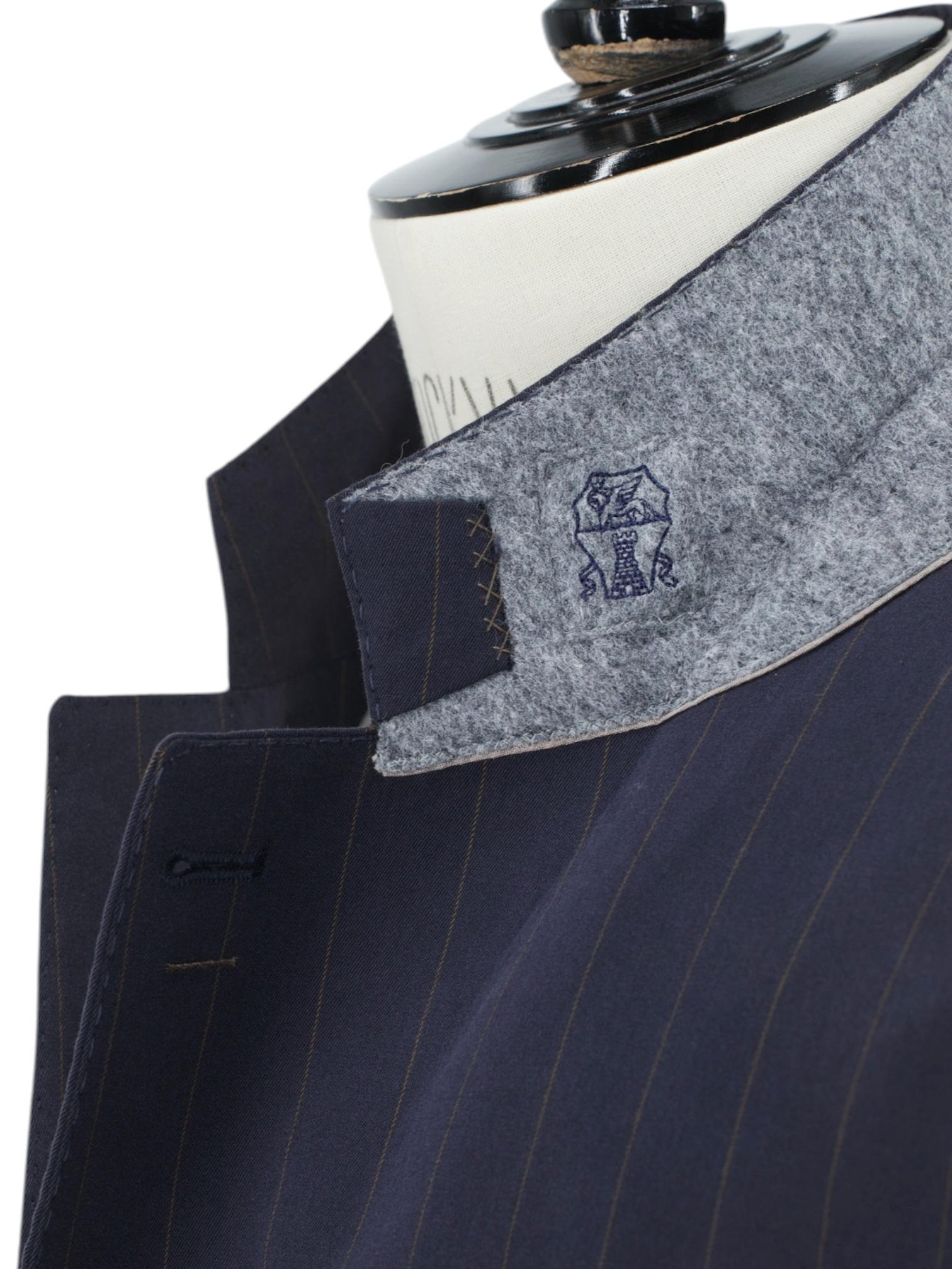 Brunello Cucinelli Navy Cotton Pinstripe Elbow-Patch Jacket