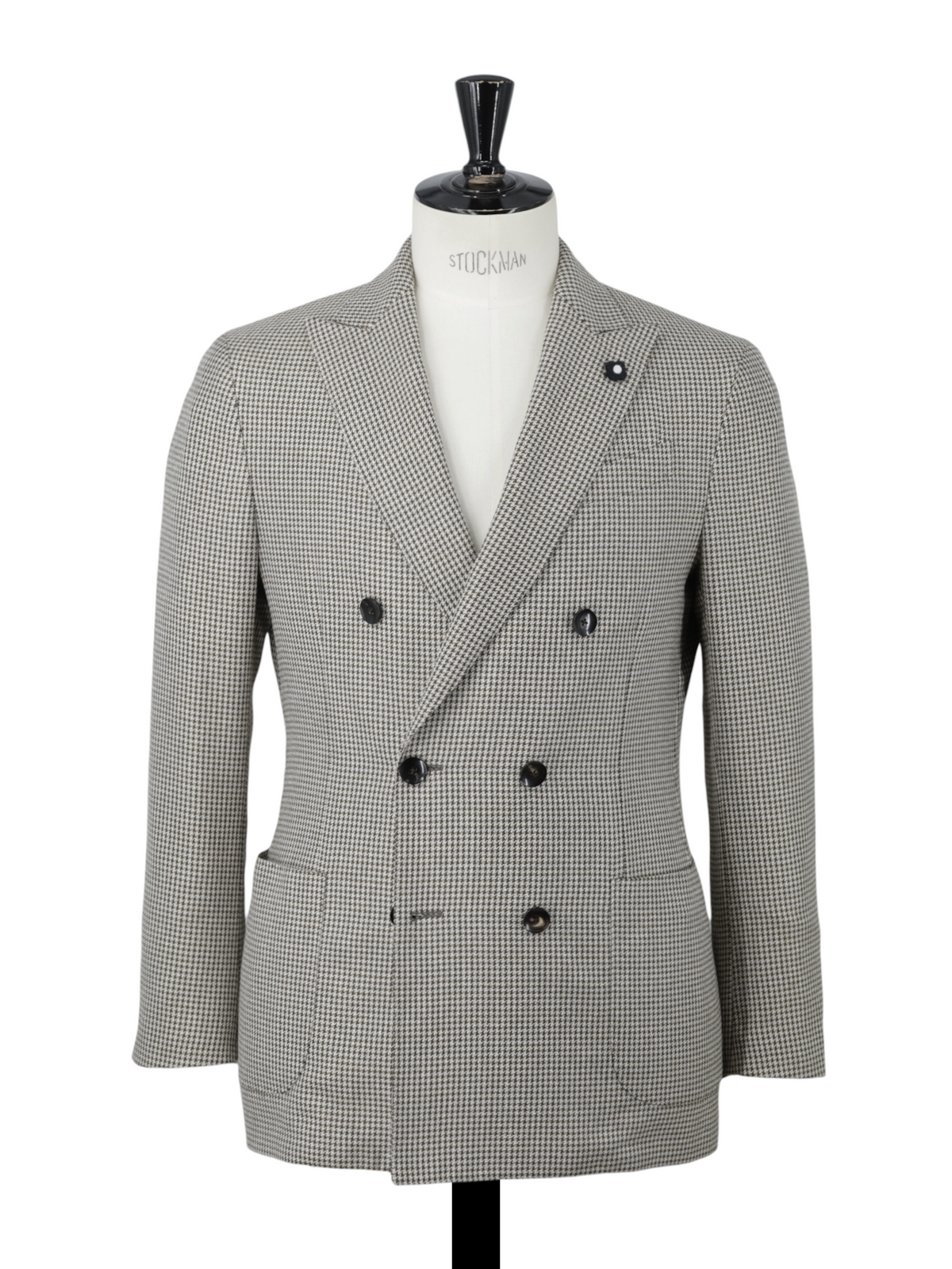 Lardini Light Brown Double-Breasted Wool & Silk Pied de Poule Jacket
