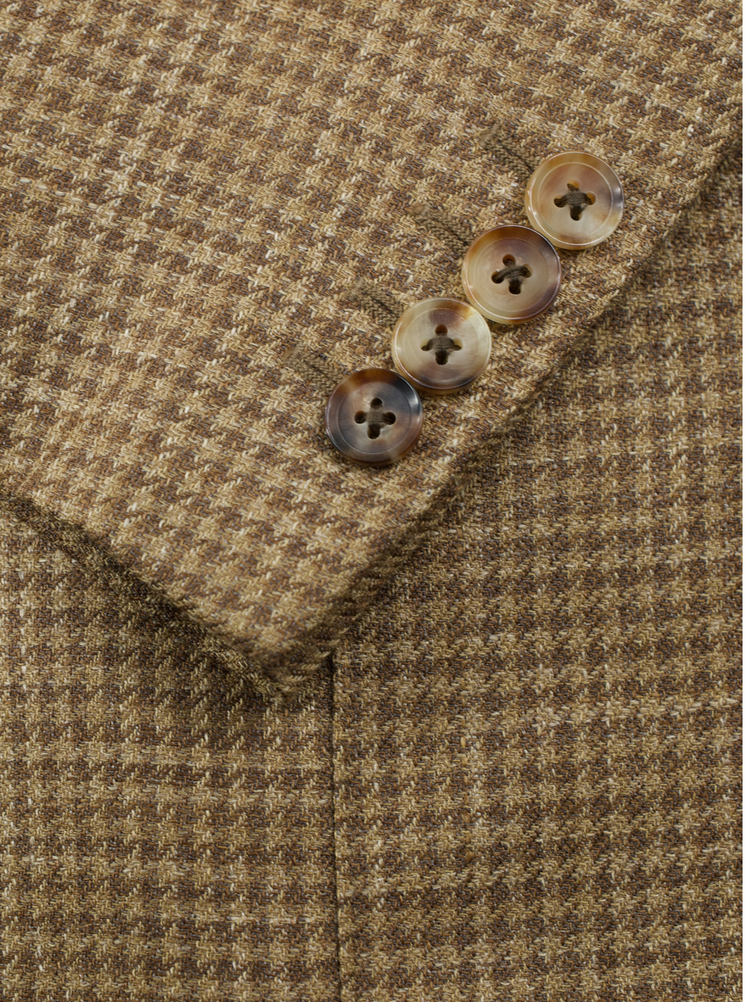 Caruso Caramel Brown Wool, Silk & Linen Pied de Poule Jacket