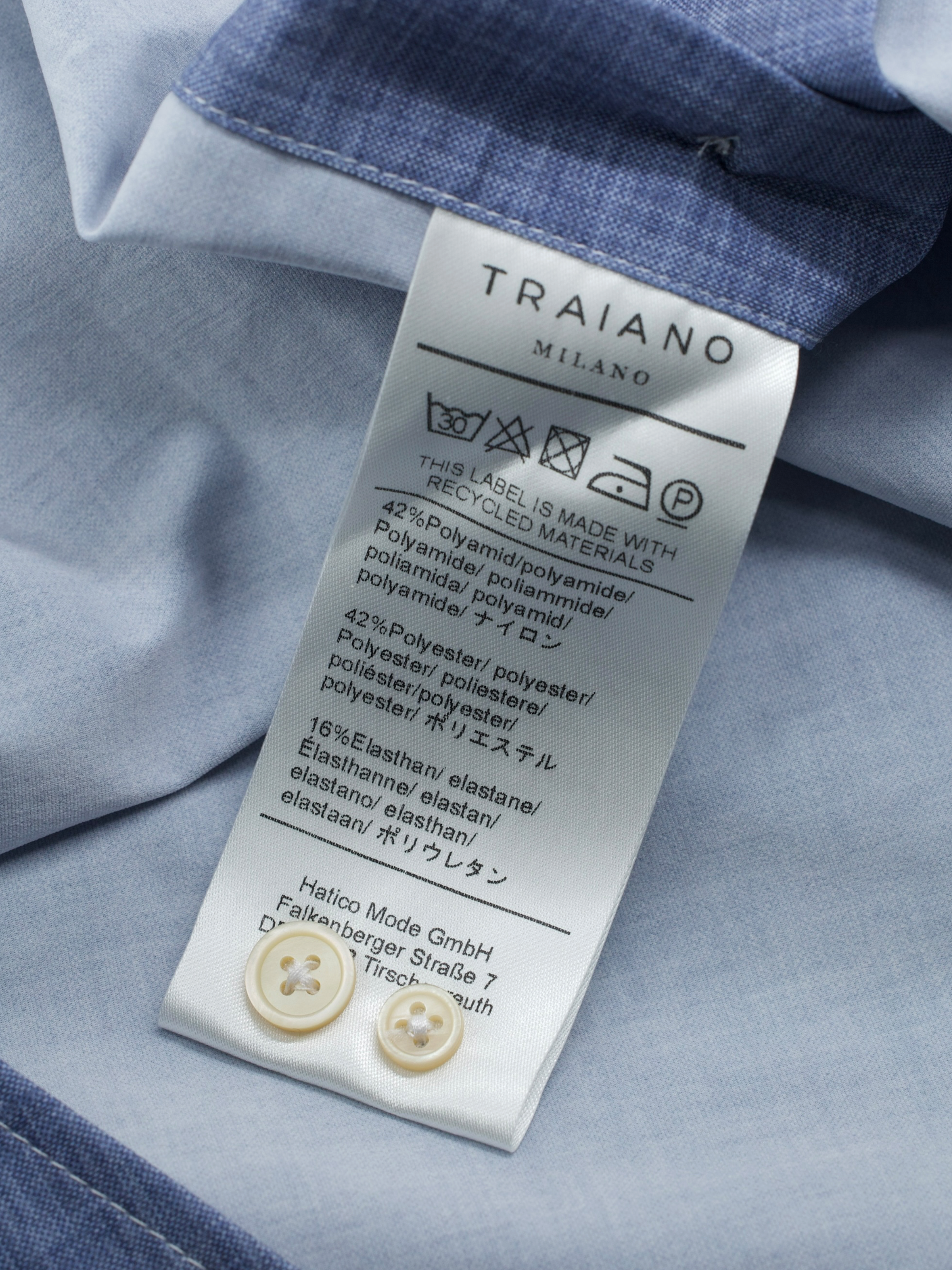 Traiano Milano Blue Linen-Look Stretch Shirt