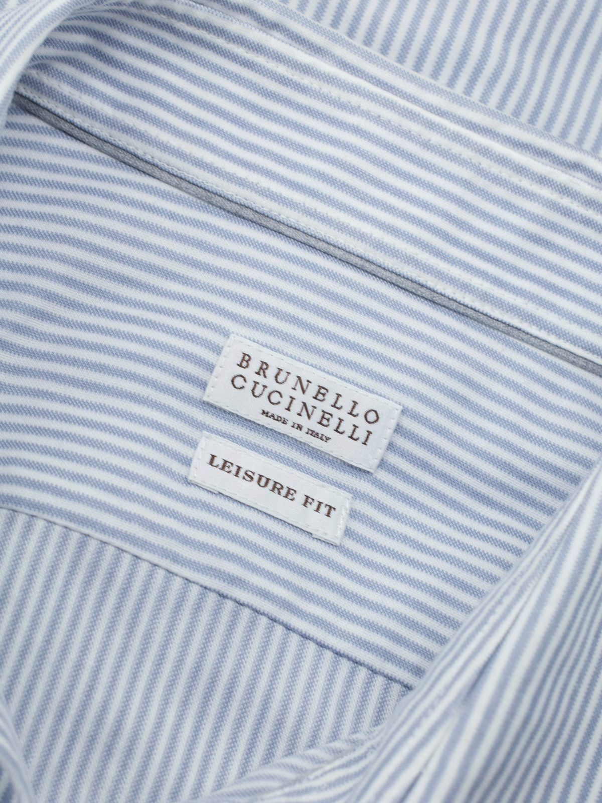 Brunello Cucinelli Light Blue & White Cotton Leisure-Fit Shirt