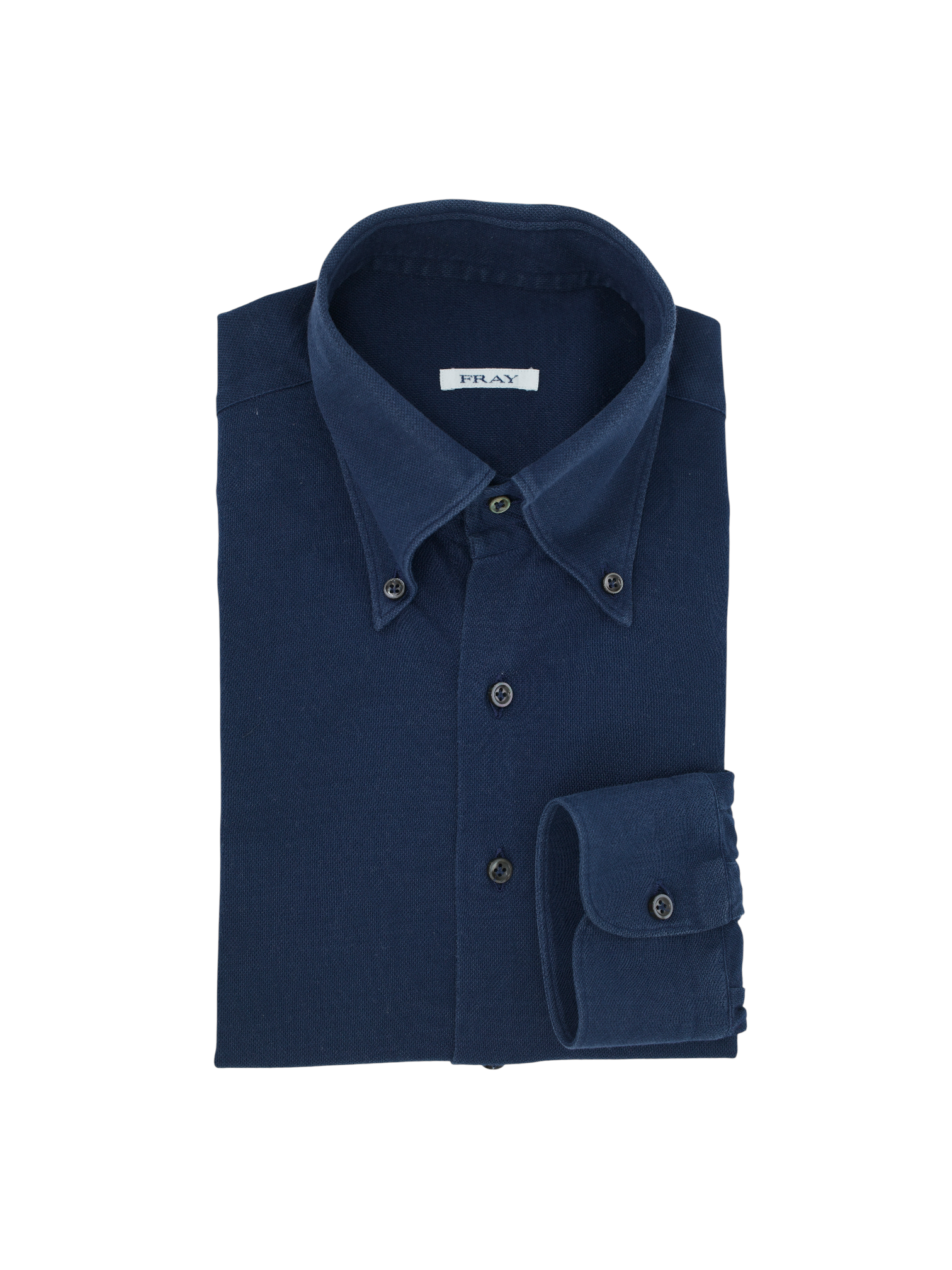 Fray Dark Blue Cotton Piqué Knitted Button-Down Shirt