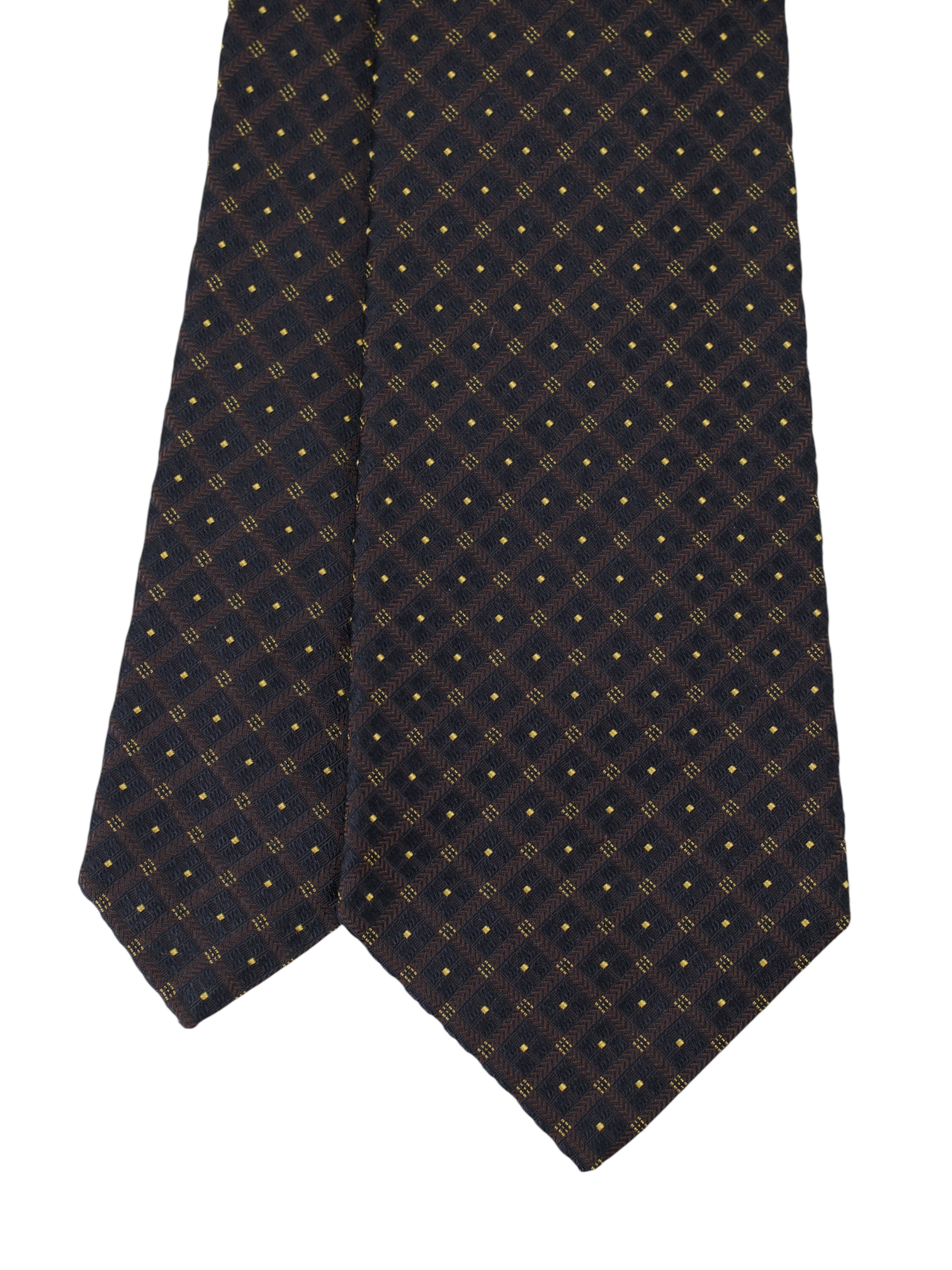 Kiton 5-Fold Deep Dark Brown & Yellow Square Pattern Tie